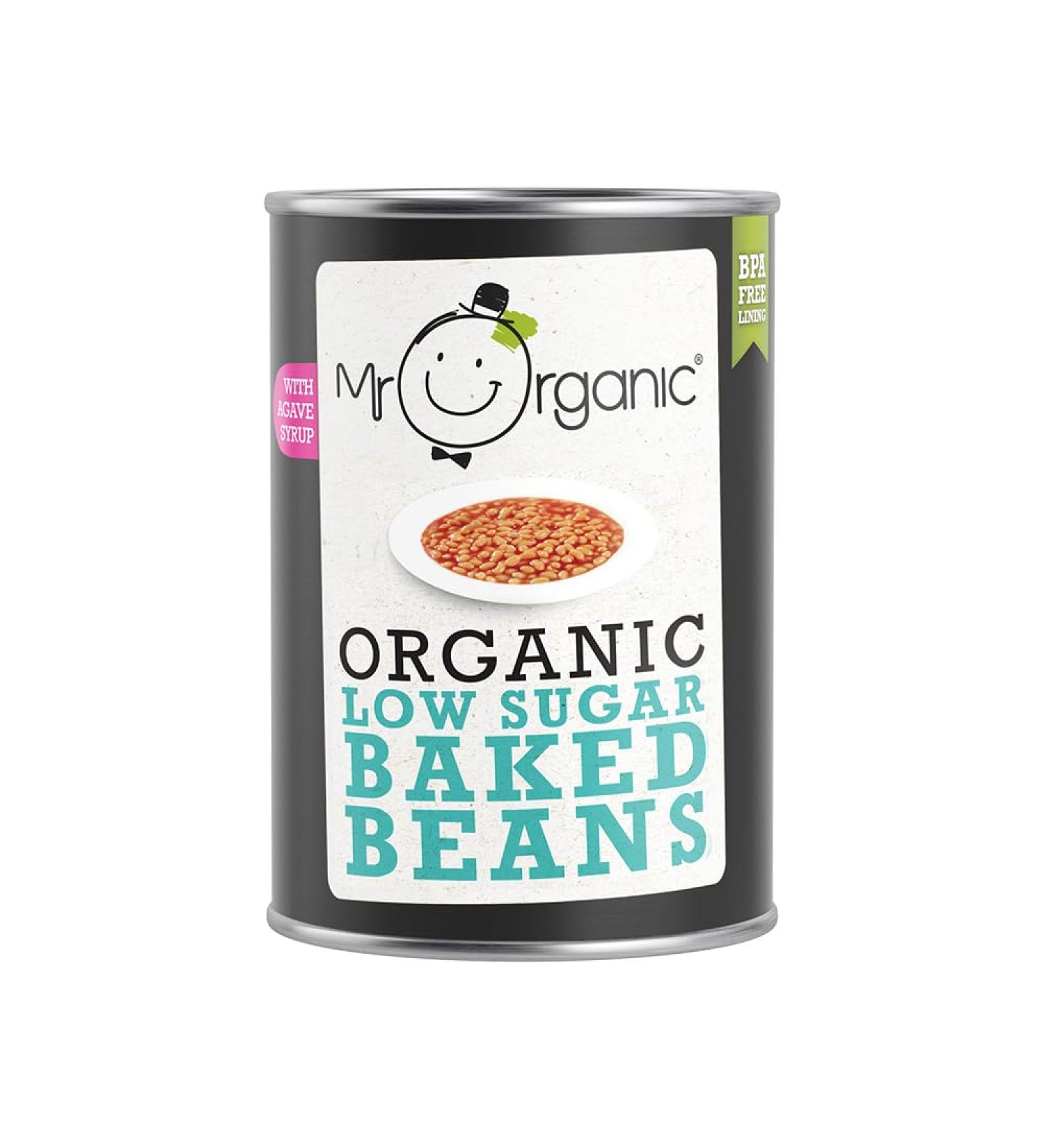 Mr Organic - Organic Low Sugar Baked Beans 400g - Non GMO & Preservative Free - Gluten Free & Vegan - Made With White Beans Natural Herbs & Spices - Pack of 12 Low Sugar 400 g (Pack of 12) - Buy Online on GoSupps.com