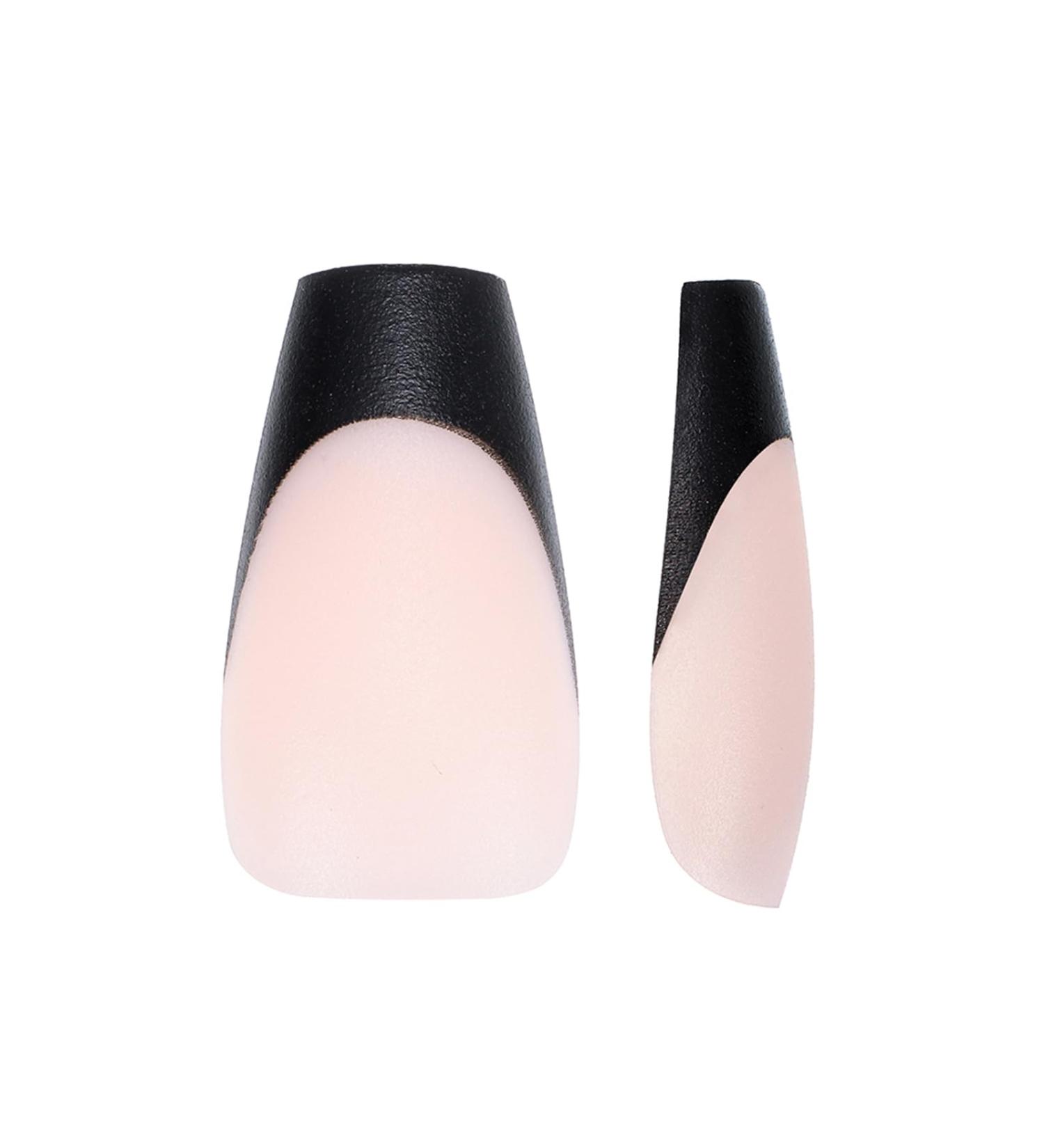 Shop 240PCS French Tips Gel x Nail Tips - Long Coffin Press On Nails in Black-Natural White | Pre-Applied Tip Primer & Base Coat for DIY Nail Extensions - Buy Online on GoSupps.com