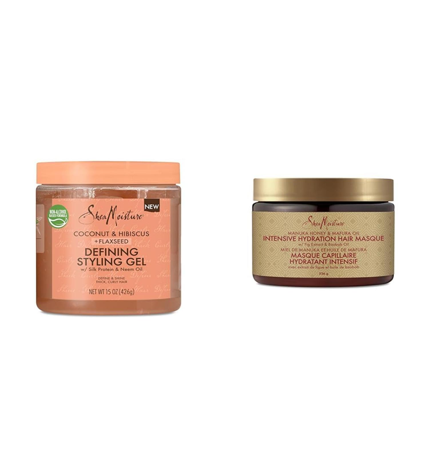 Shea Moisture Coconut & Hibiscus Defining Hair Styling Gel with Flaxseed 425 g & Intensive Hydration Hair Masque hair treatment Styling Gel + hair treatment - Buy Online on GoSupps.com