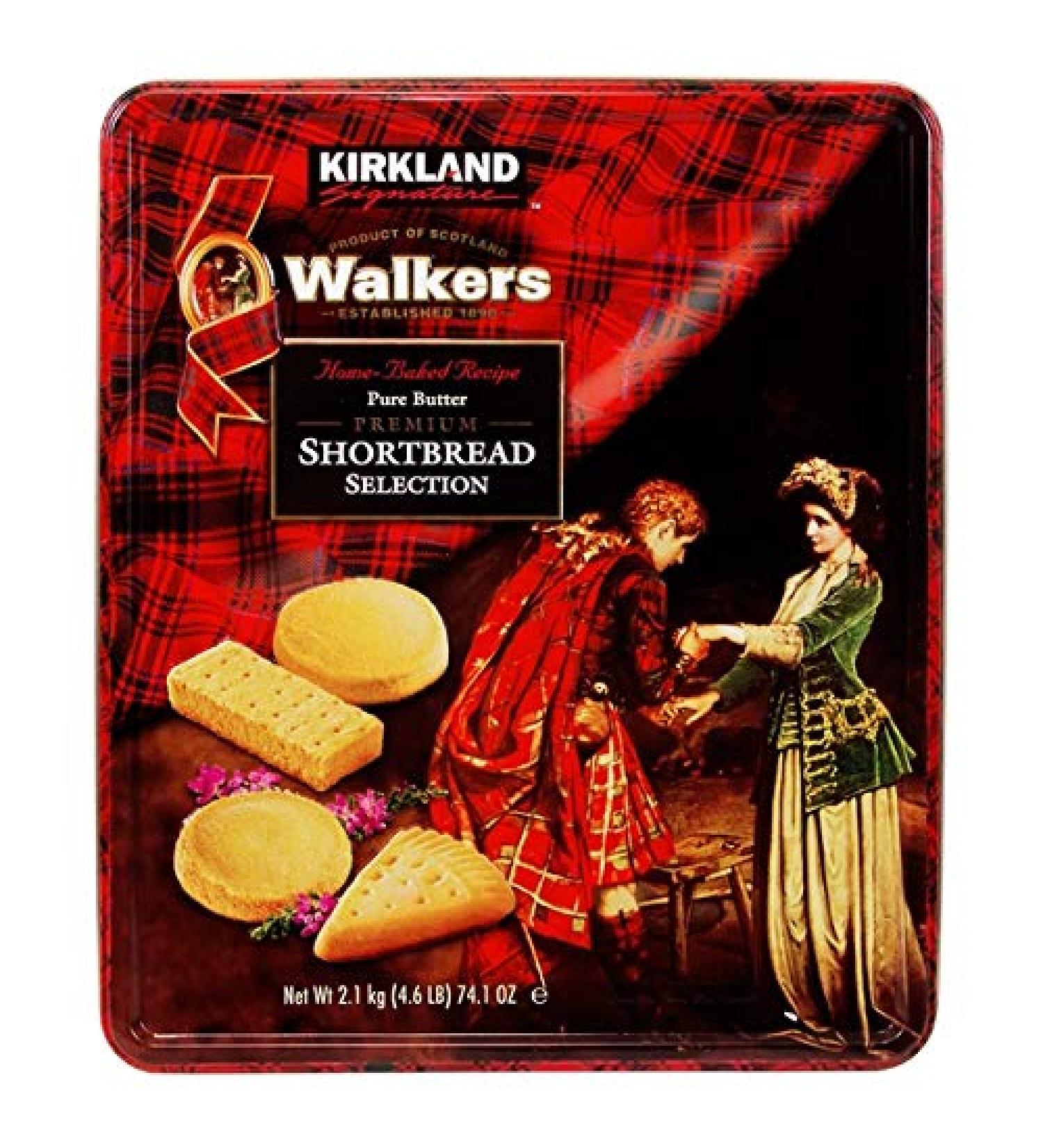 Kirkland Signature Walkers Home-Baked Pure Butter Premium Shortbread Selection Scottish Cookies - 4.6 lbs (74.1 oz tin)