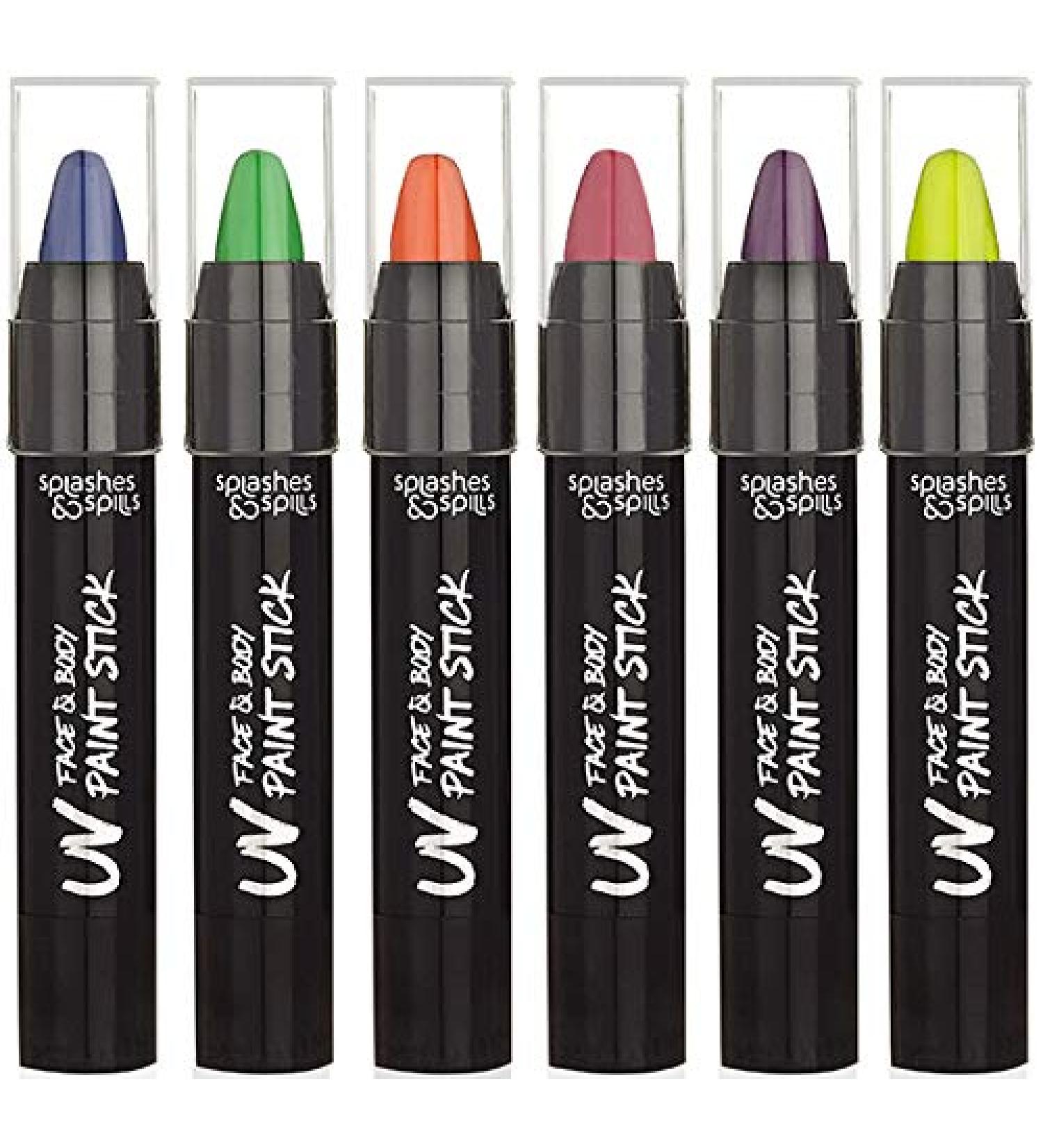 UV Face and Body Paint Sticks - Halloween Club Makeup - Safe for All Skin Types - Splashes & Spills (6 Pack) - Buy Online on GoSupps.com