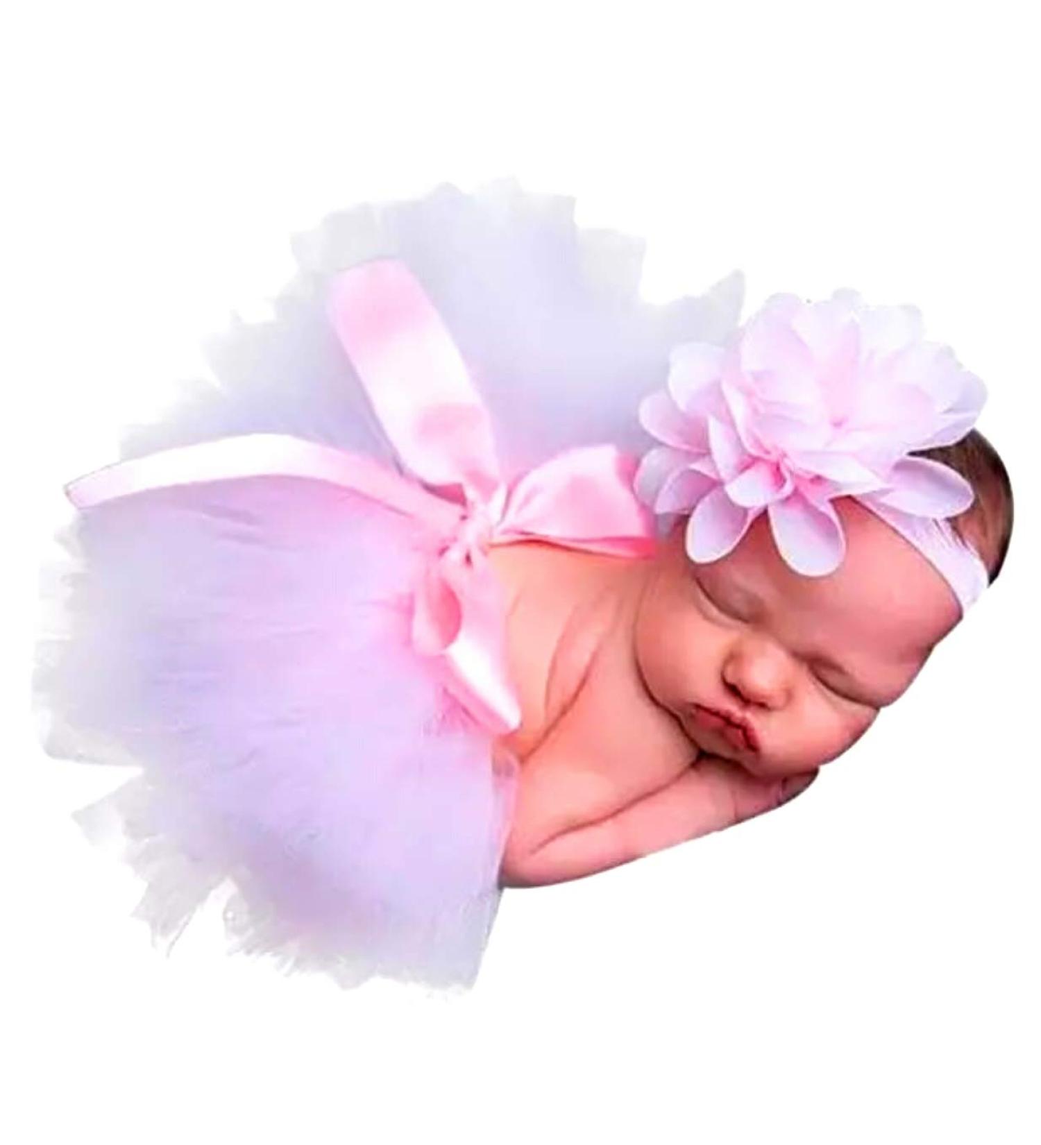 Desenda Pink Newborn Photography Props Costume Infant Baby Girls Cute Princess Skirt and Headband Outfits Gift Set (0-4 Month)
