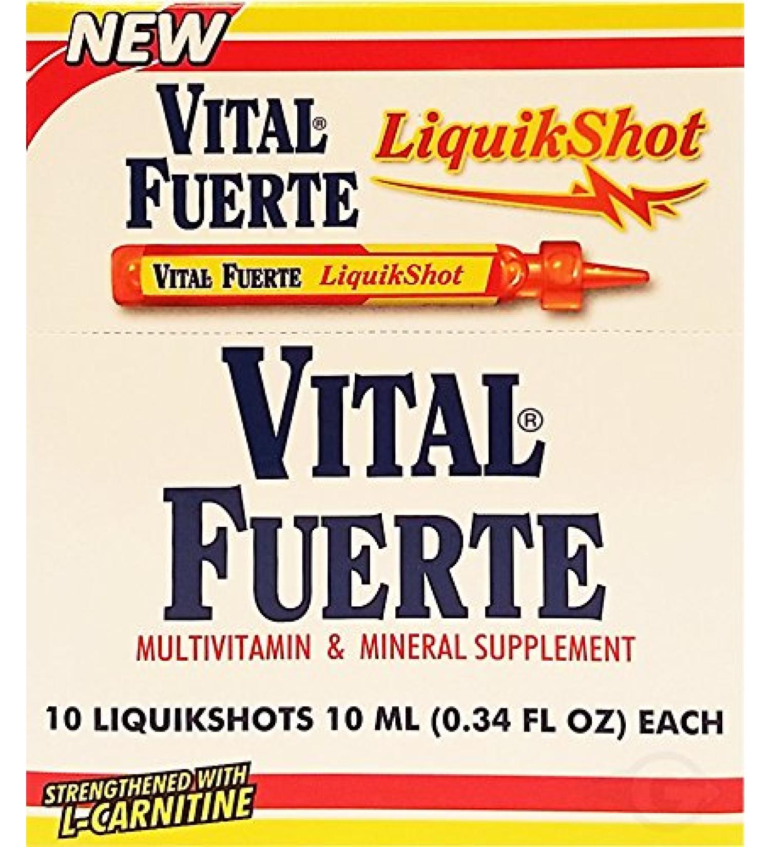 Vital Fuerte Liquid Shot Dietary Supplement 0.34 Fl Oz - Pack of 10 Multivitaminico Suplemento - 10 Units - Buy Online on GoSupps.com