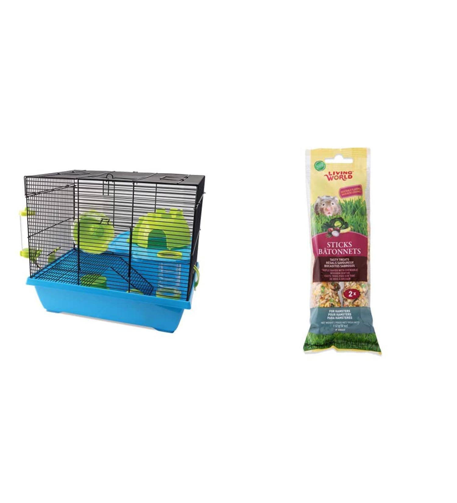 Living World Dwarf Hamster Cage - Pad + Living World Hamster Veggie Treat Sticks - Buy Online on GoSupps.com