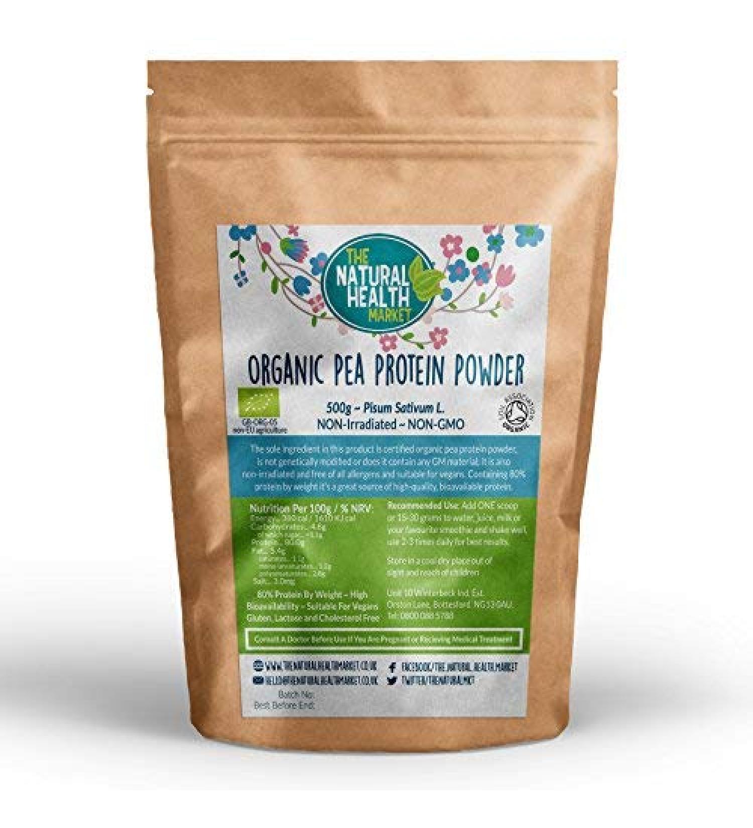 Organic Pea Protein Powder 500g by The Natural Health Market 80% Vegan Protein