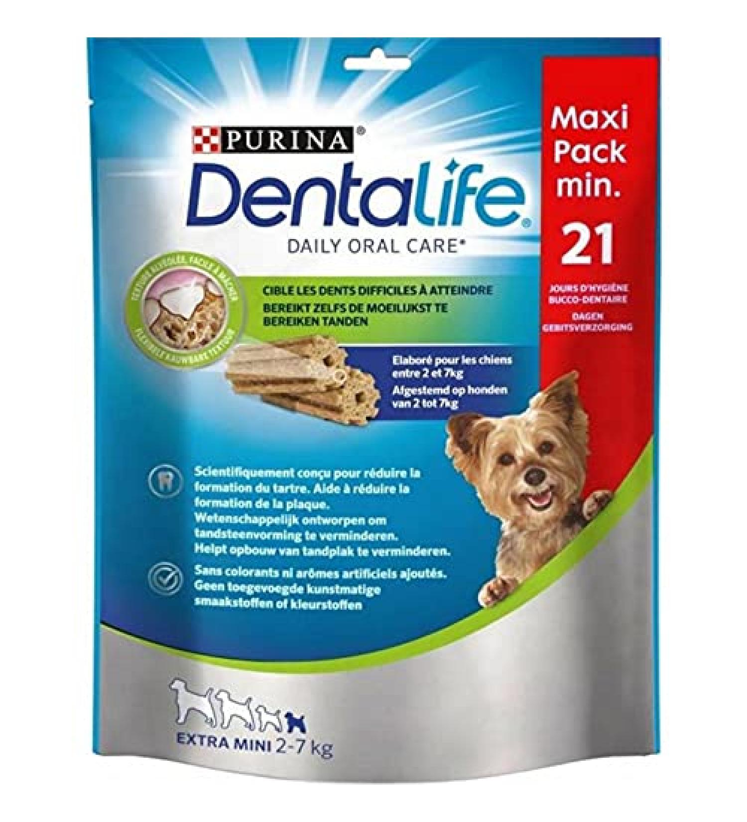 Purina DentaLife Dog Sticks Extra Mini 2 to 7kg Honeycomb Texture Easy to Chew Maxi Size 207g (Pack of 4)
