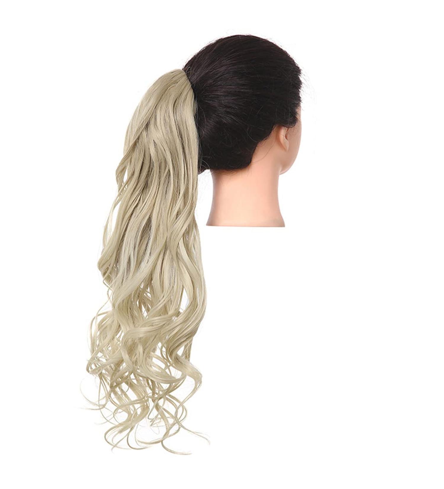 Buy Shadow Curly Hair Ponytail Extensions - 22 Clip-In Afro Wavy Synthetic Extensions in Blonde Pink | International Shipping - Buy Online on GoSupps.com