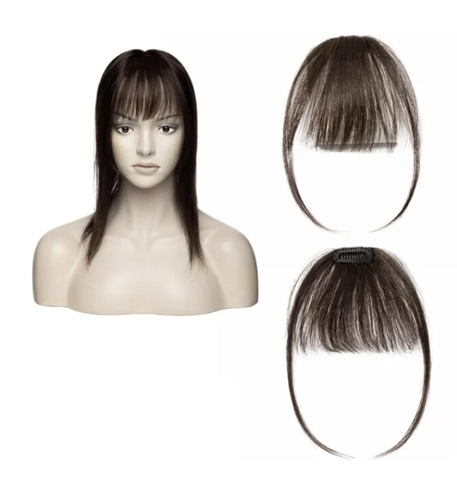 100% Human Hair REMY Air Fringe Clip In Side Thin HUMAN Hair Fringe (Dark Brown) - Buy Online on GoSupps.com