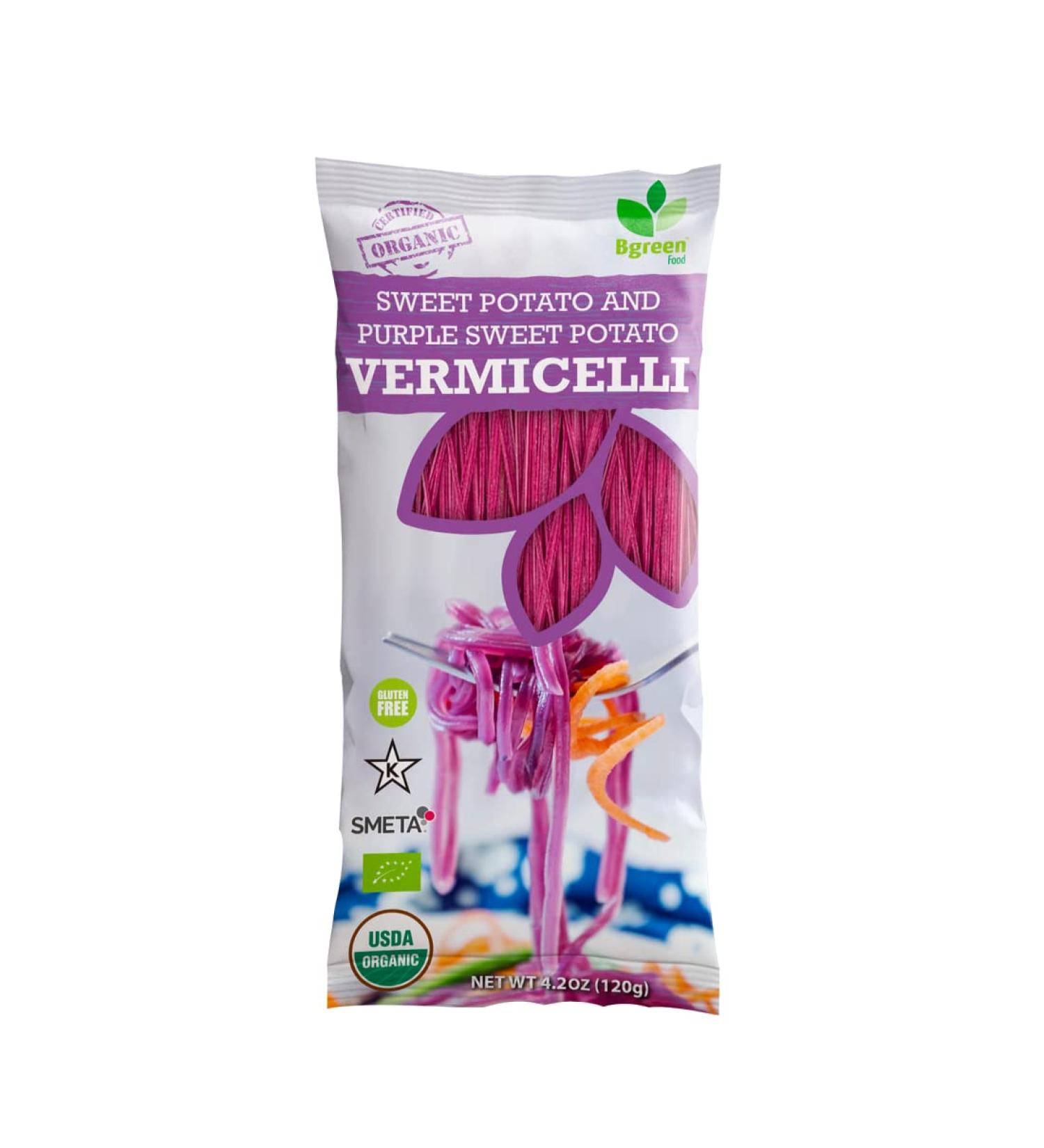 Big Green Organic Food- Organic Purple Yam & Sweet Potato Vermicelli, Premium Ube, Gluten-Free, Vegan (3 Pack)