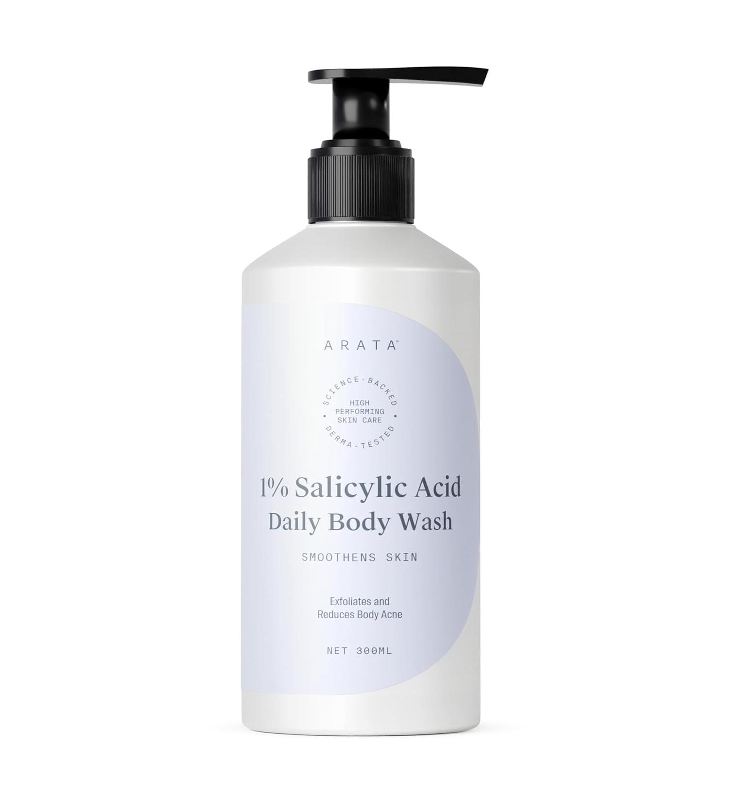 ARA_TA 1% Salicylic Acid Body Wash - Cleanses & Exfoliates Body Acne & Bumpy Skin | 300ml Shower Gel for All Skin Types - Buy Online on GoSupps.com