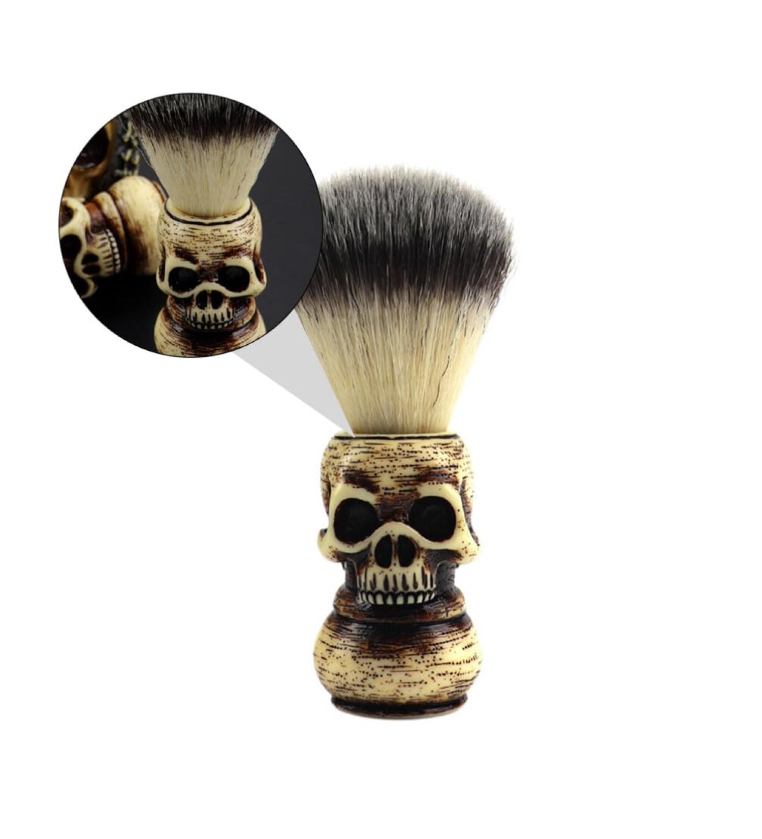 Premium Skull Beard Brush & Wooden Shaving Brush | Men's Synthetic Shaving Brush for Smooth Shaves | 10.5x4cm with Grip Stand - Buy Online on GoSupps.com