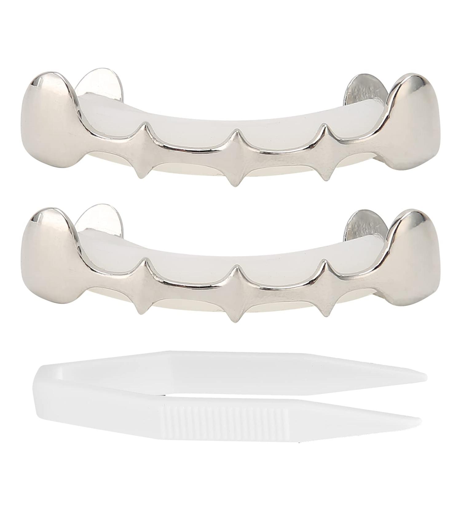 Irregular Hip Hop False Tooth Set - Shiny Silver Dental Accessories for Halloween and Festivals | Unique Mouth Decorations - Buy Online on GoSupps.com