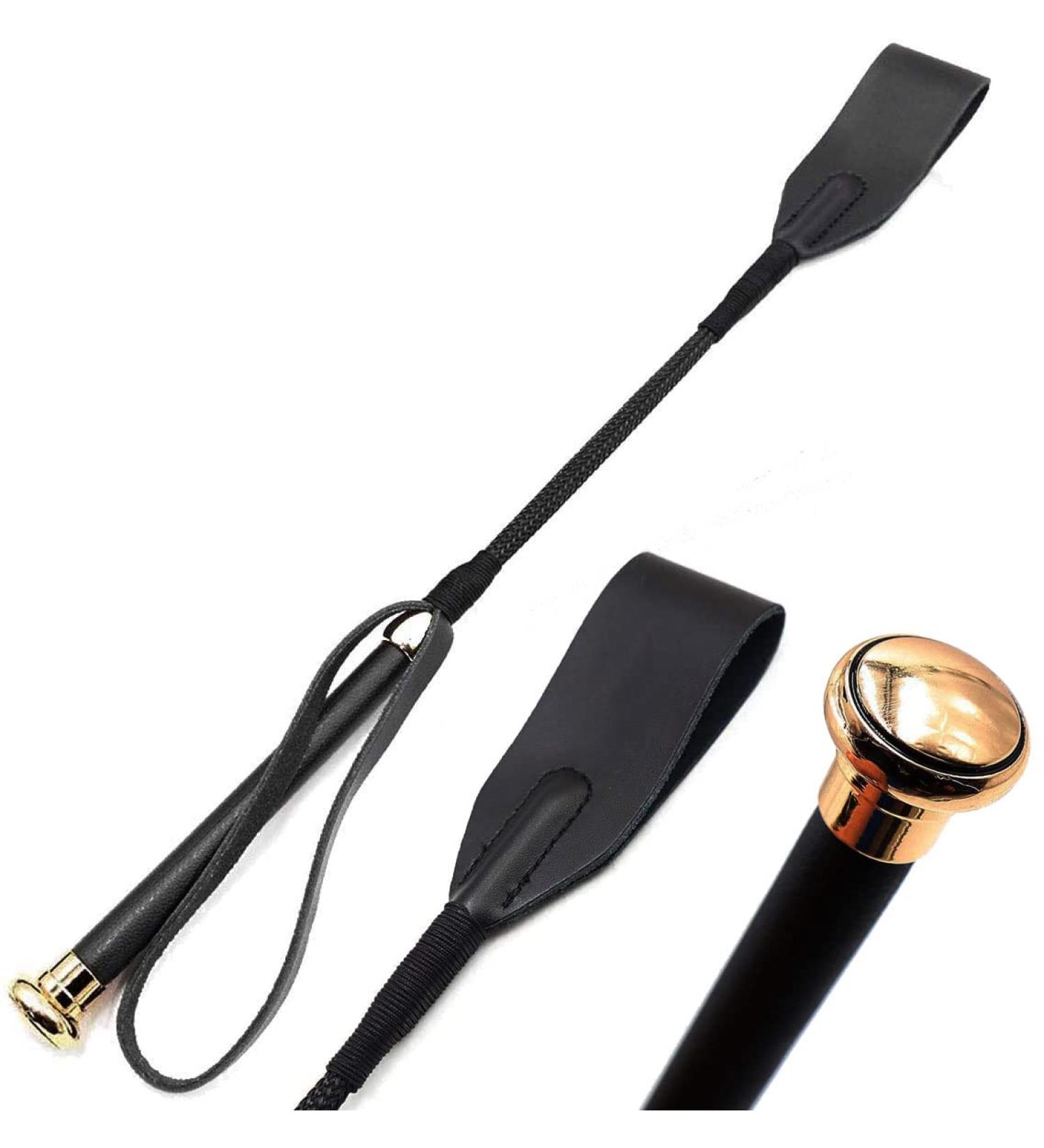 Premium Real Riding Crop with Gold Handle & Genuine Leather Bull Top | Equestrian Horse Crop - Buy Online on GoSupps.com