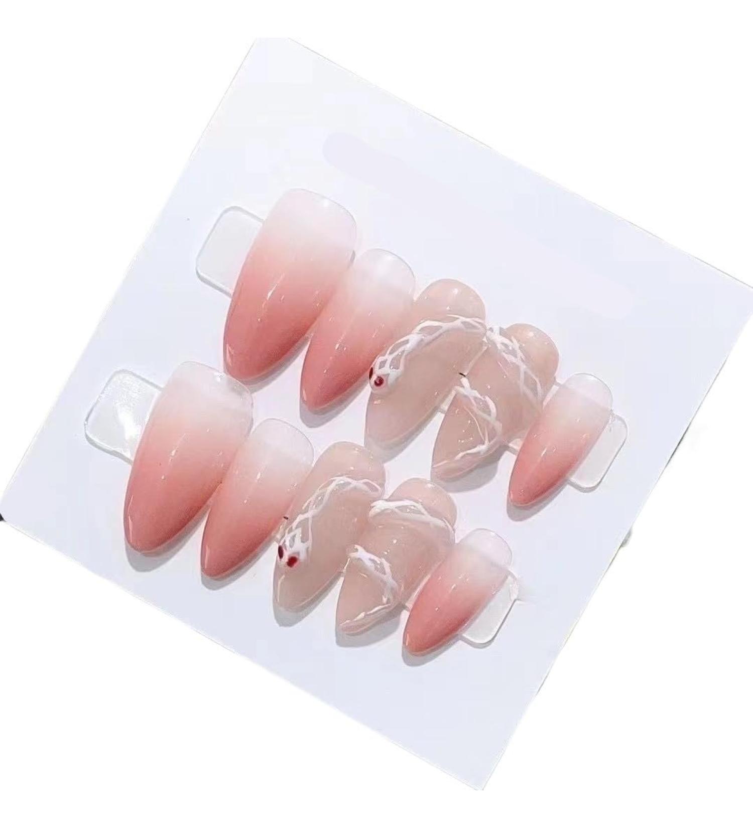 Snake Hand Worn Nail Gradient Powder 3D Detachable Almond Nail Art Reusable Fake Nails(M) - Buy Online on GoSupps.com
