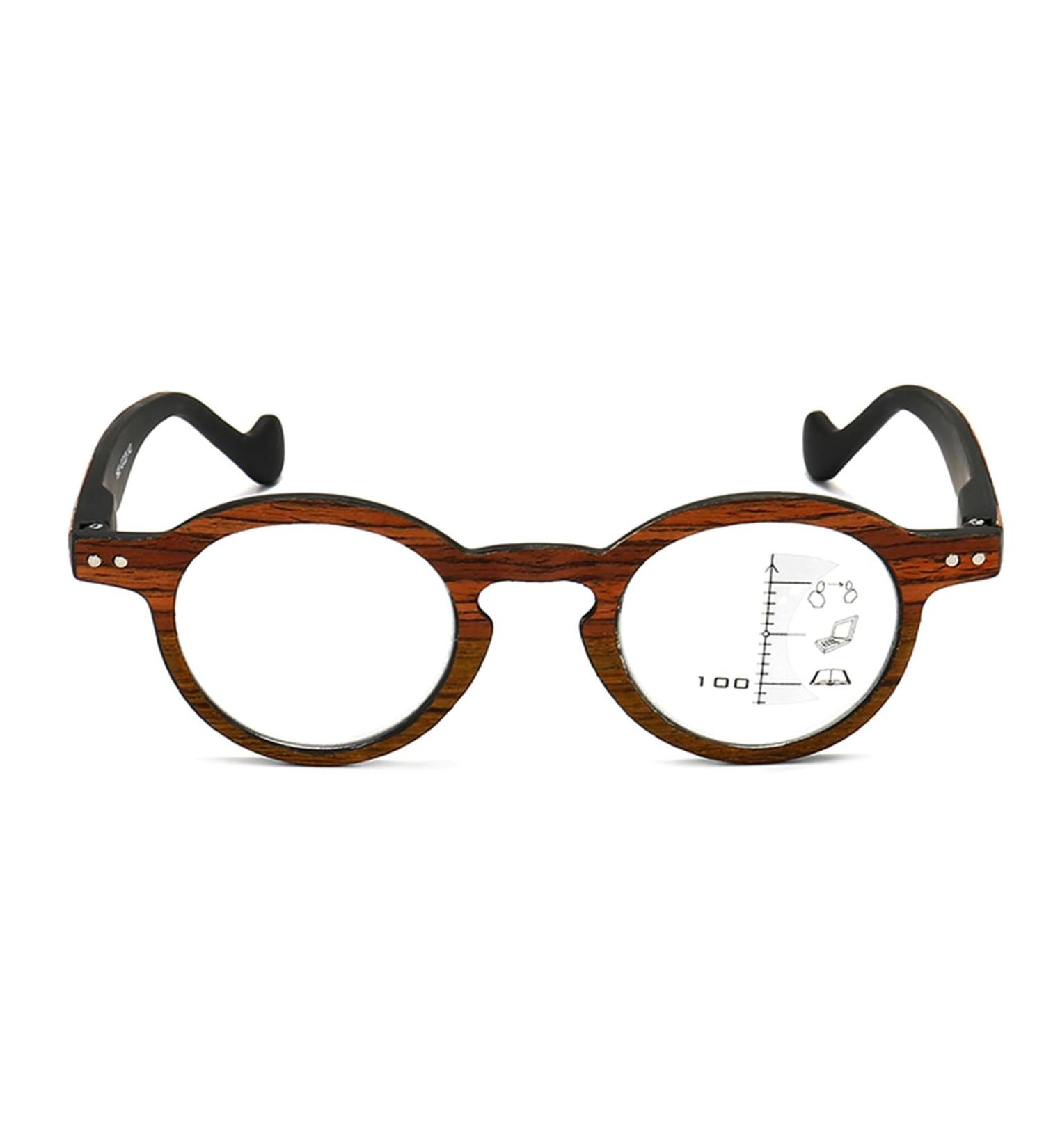 Multifocus Reading Glasses For Men Women Trendy Wood Grain Round Frame Glasses Anti Blue Light Readers(Couleur:Brown Grandeur:1.5x) - Buy Online on GoSupps.com