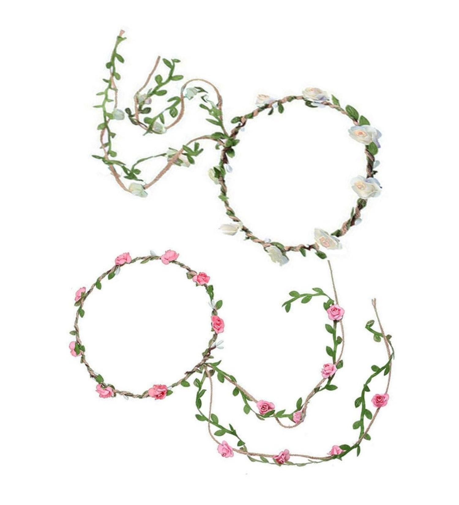 2 Pieces Flower Crown Floral Wreath Headbands Boho Floral Crown Headbands Floral Garland Headbands Flower Green Leaves Headpieces for Wedding Party Beach Vacation Holiday Photo Props - Buy Online on GoSupps.com