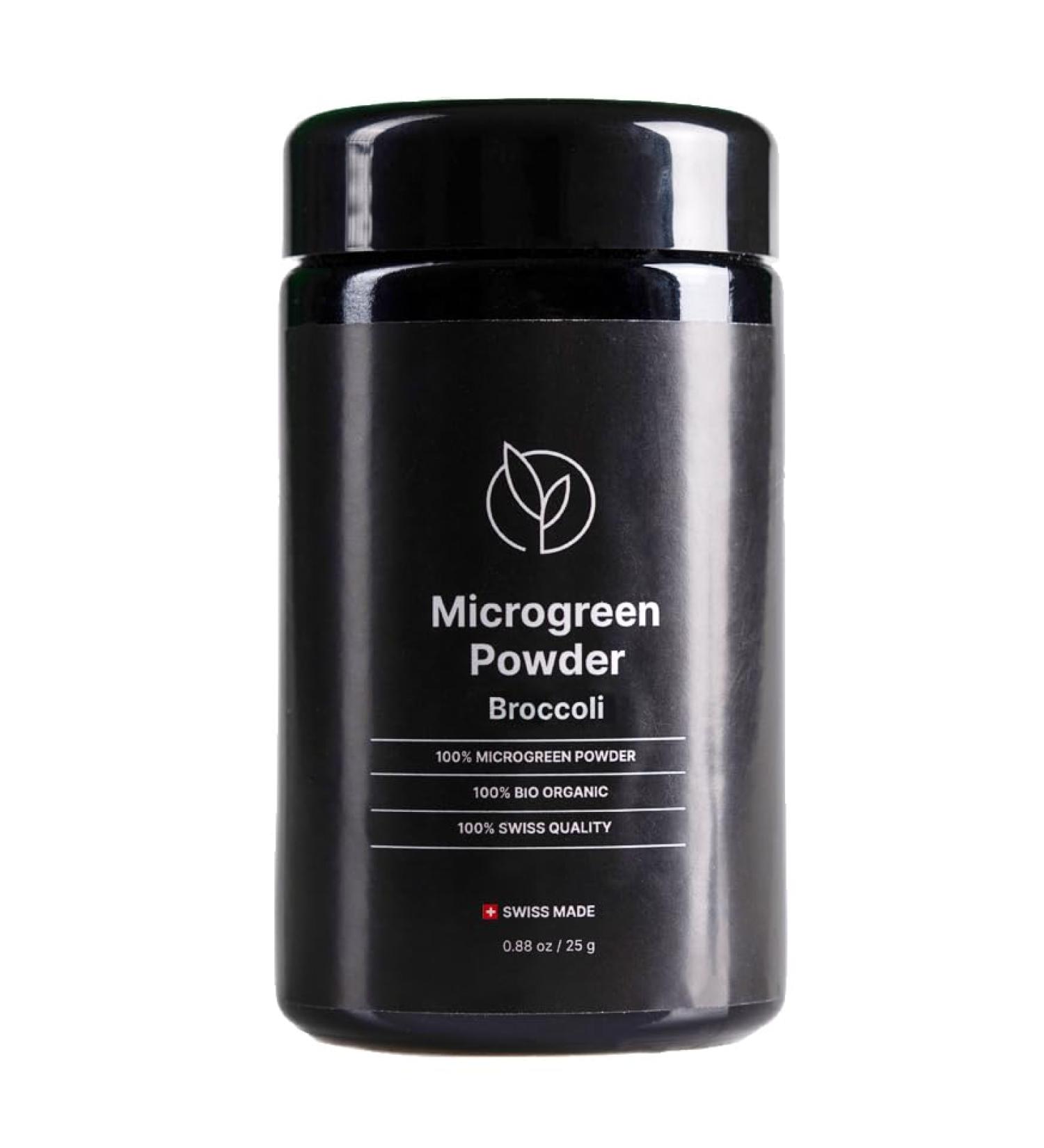 Broccoli Microgreen Powder Organic | Freeze-Dried for Freshness | Miron Violet Glass 0.88 OZ (25g) | Pure Raw Vegan & Gluten-Free | Small-Batch Plant-Based Powder from Switzerland - Buy Online on GoSupps.com