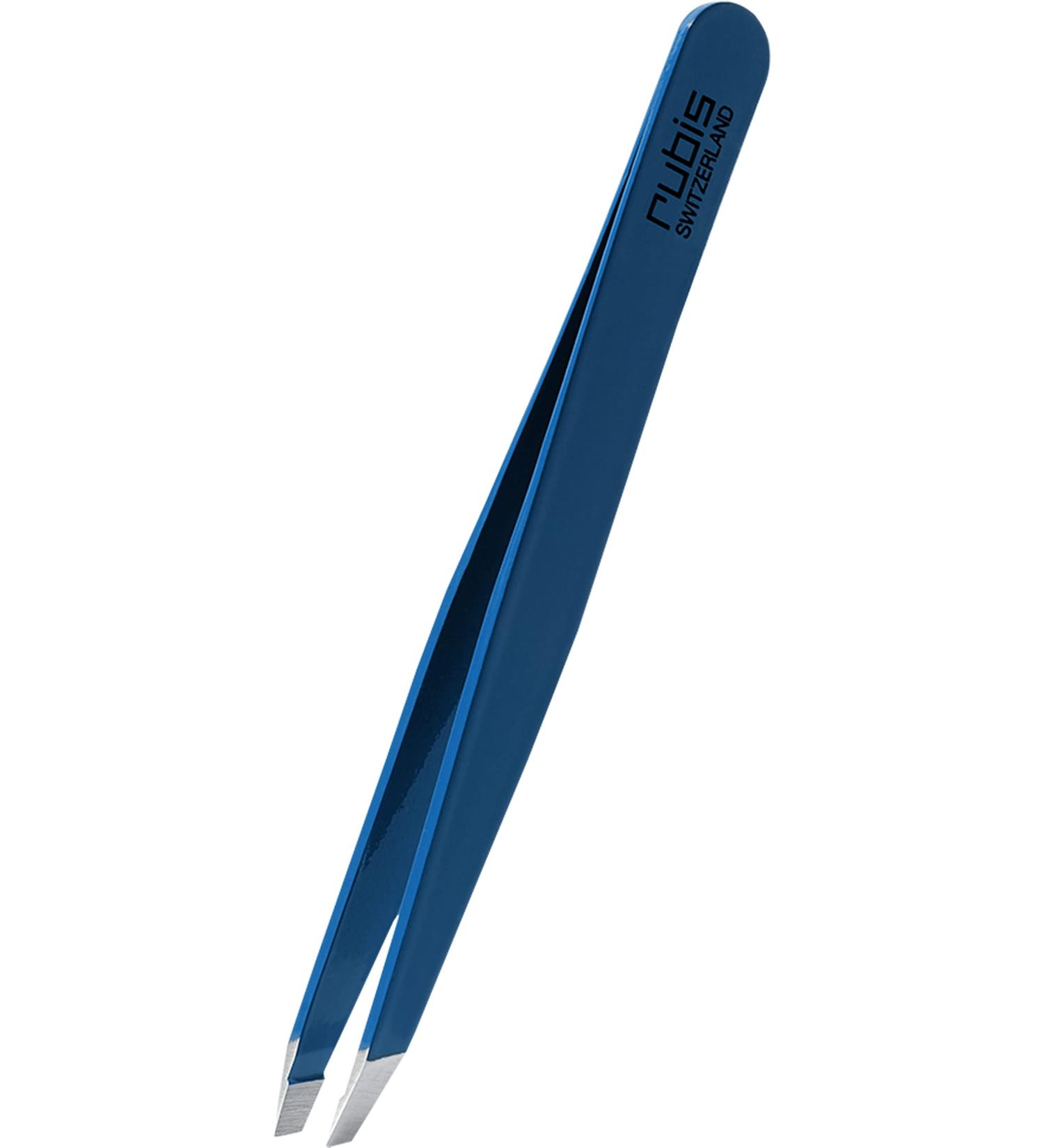 Rubis Tweezers Blue - Slanted Fine and Pointed - Eyebrow Tweezers - Slanted Tip for Hair Removal - Professional Tweezers - Buy Online on GoSupps.com