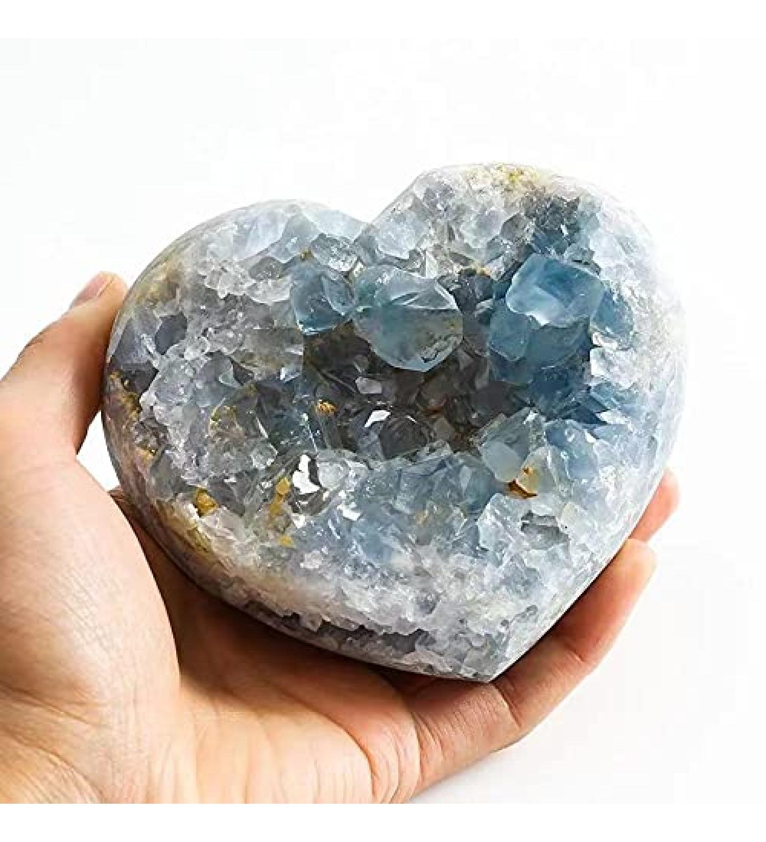 1pc Natural Blue Celestite Crystal Geode Specimen Heart Cluster 900g-1000g for Decoration Gift Reiki Crystal Stone