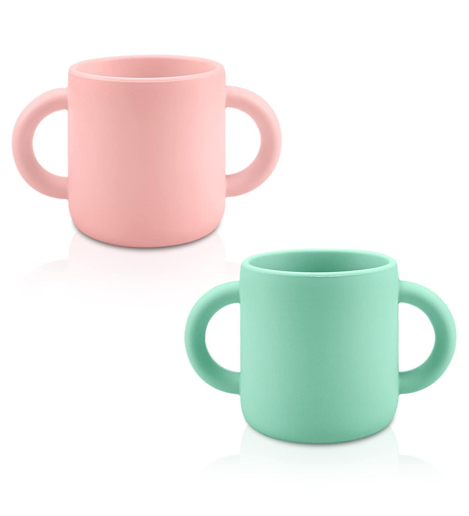 Silicone Training Cup for Infants | Easy Grip Handles | Toddler Learning Cup for Babies 6+ Months (Pink+Green) - Buy Online on GoSupps.com