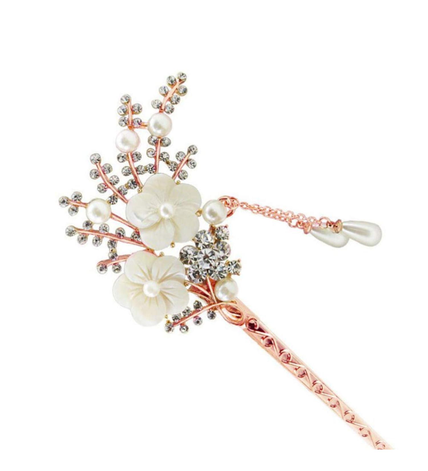 Minkissy 1PC Flower Pearl Hair Chopstick Alloy Hair Pin Chopsticks with Tassel Vintage Hair Stick for Girls Women - Buy Online on GoSupps.com