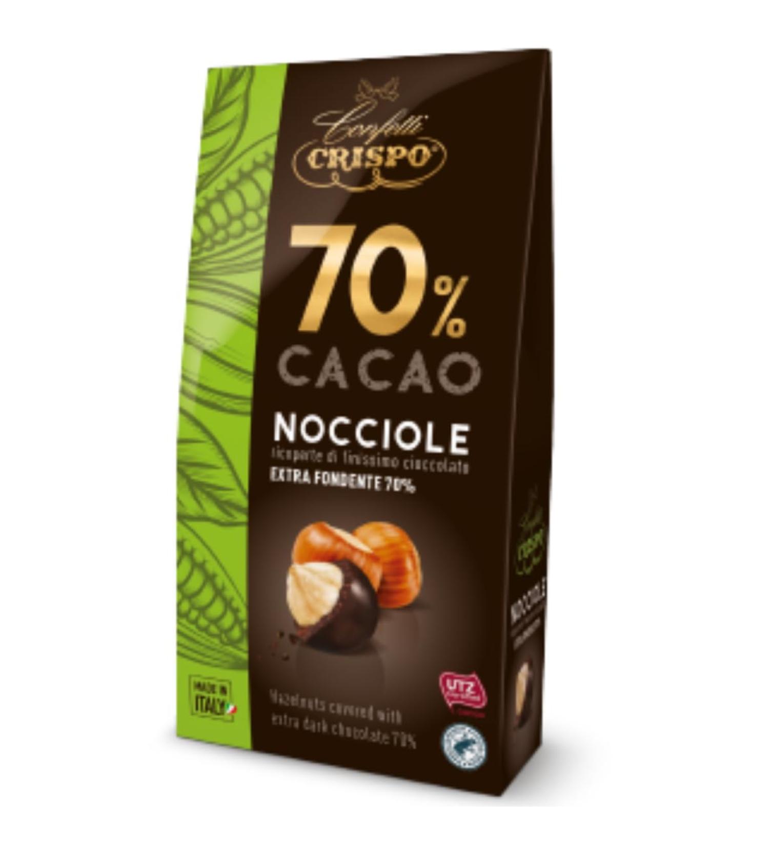 Crispo Hazelnut Dragees Covered with 70% Dark Chocolate 130 g