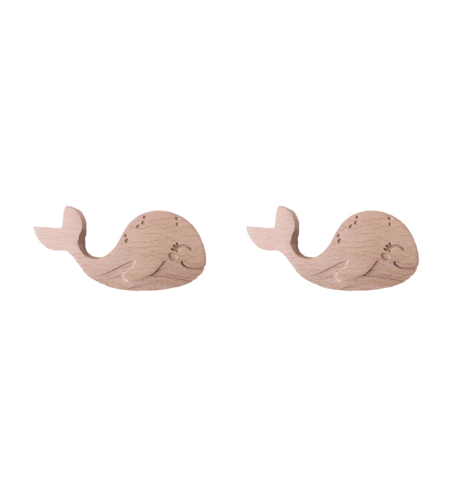 Coffelli Whale Wooden Knobs for Children's Room - 2 Animal Dresser & Wardrobe Handles | Beech Wood Furniture Accents - Buy Online on GoSupps.com