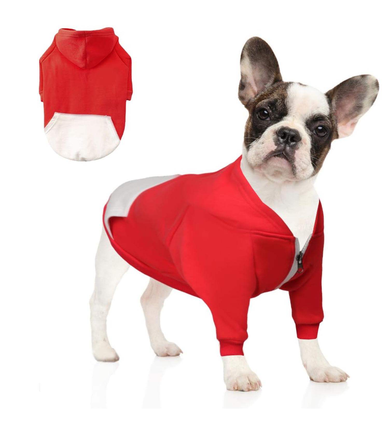 Meioro XL Red Dog Hoodie - Warm Zipper Dog Clothes for Cute Pets - Buy Online on GoSupps.com