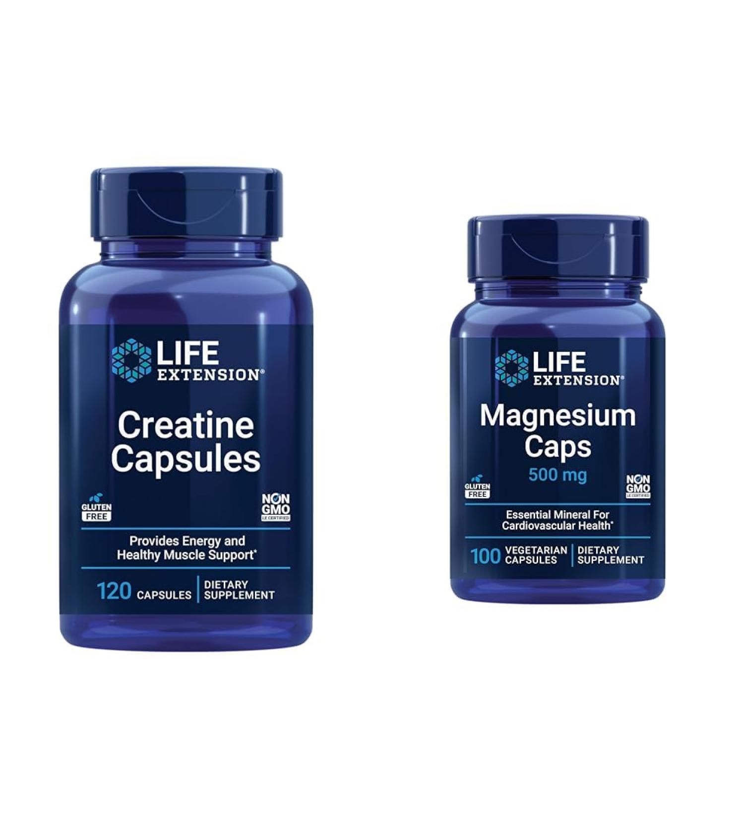 Life Extension Creatine Capsules 120 Count & Magnesium Caps 500mg 100 Count - Muscle Strength Heart Health - Buy Online on GoSupps.com