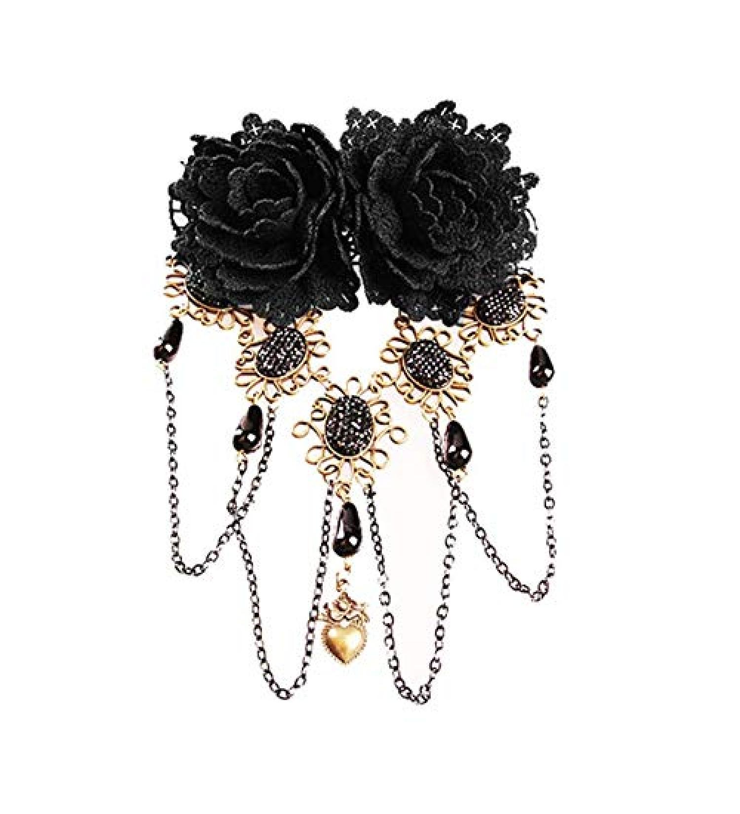 XLKJ Retro Gothic Rose Hair Clips | Rhinestone Hairpins & Lace Tassels Headdress for Women & Girls - International Shipping - Buy Online on GoSupps.com