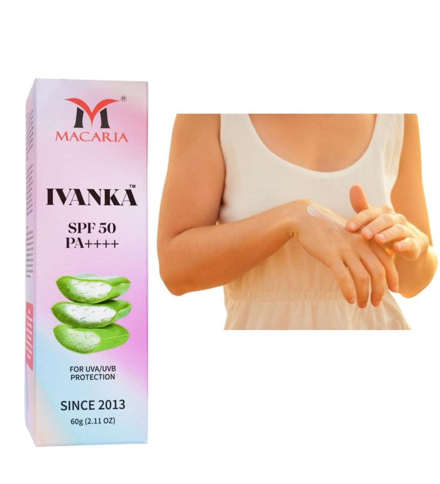  MACARIA IVANKA SPF 50 Face & Body Sunscreen UVA/UVB With Kojic Acid Vitamin E & Aloe Vera For Men & Women - Buy Online on GoSupps.com