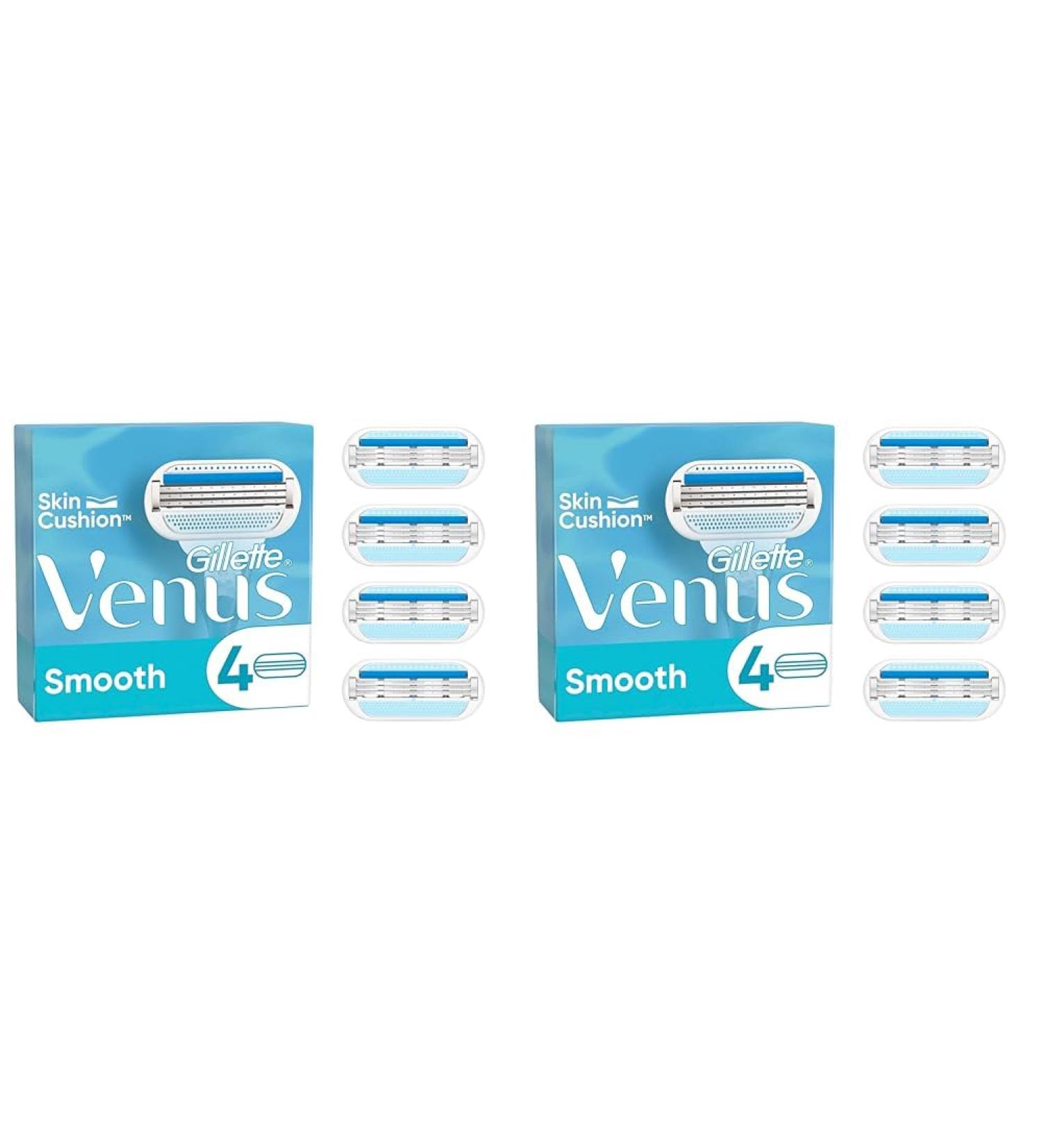Gillette Venus Smooth razor blades women 4 replacement blades for women's razors with 3 times over the protective pillow surrounded by protective pillows that adapt to the body contour (pack of 2) 4 pieces (2 pack)