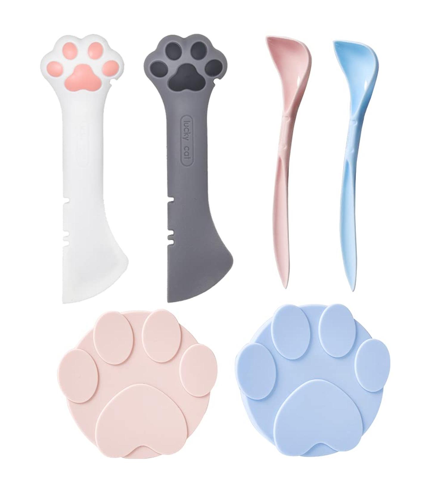 6Pcs Pet Food Can Supplies Set - Universal Silicone Can Covers, Mini Spatula, Can Opener, Dog Spoons for Cats & Dogs Feeding - Buy Online on GoSupps.com