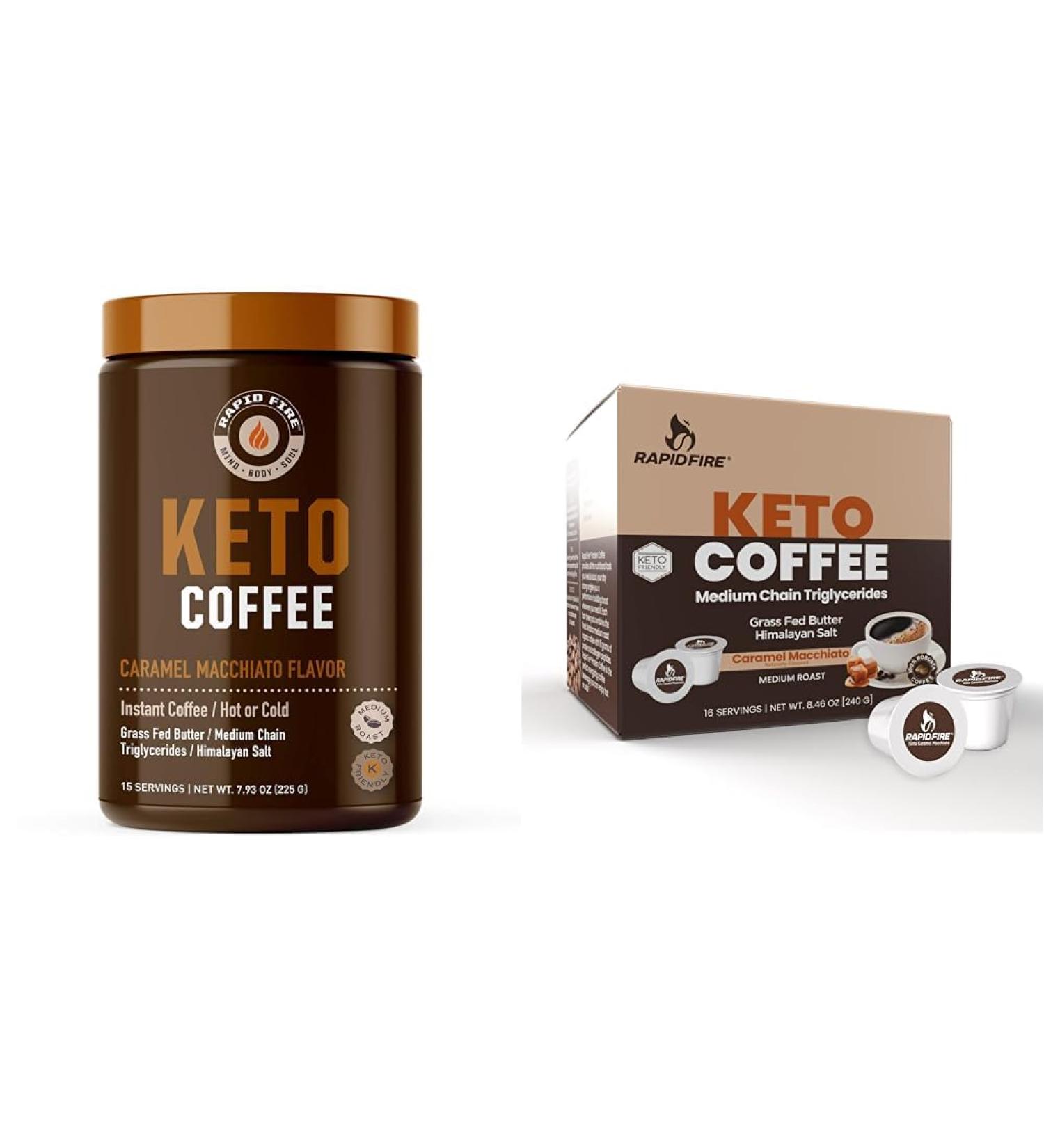 Rapid Fire Ketogenic Caramel Macchiato Keto Coffee Mix & Pods Supports Energy & Metabolism Weight Loss Diet 15 Servings 7.93oz & 16 Count K Cups - Buy Online on GoSupps.com