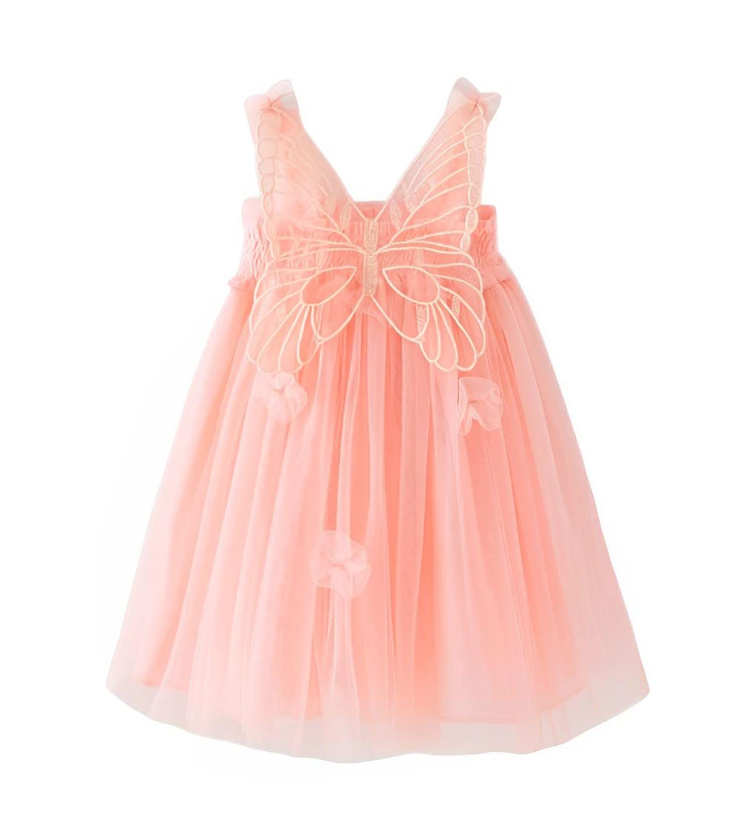PythJooh Baby Girl Tulle Dress | Sleeveless Butterfly Wings Tutu Princess Dress for Toddler Girl | Daisy Stars Sundress 0-4Years | Pink Flower Butterfly Wings | 6-9 Months - Buy Online on GoSupps.com
