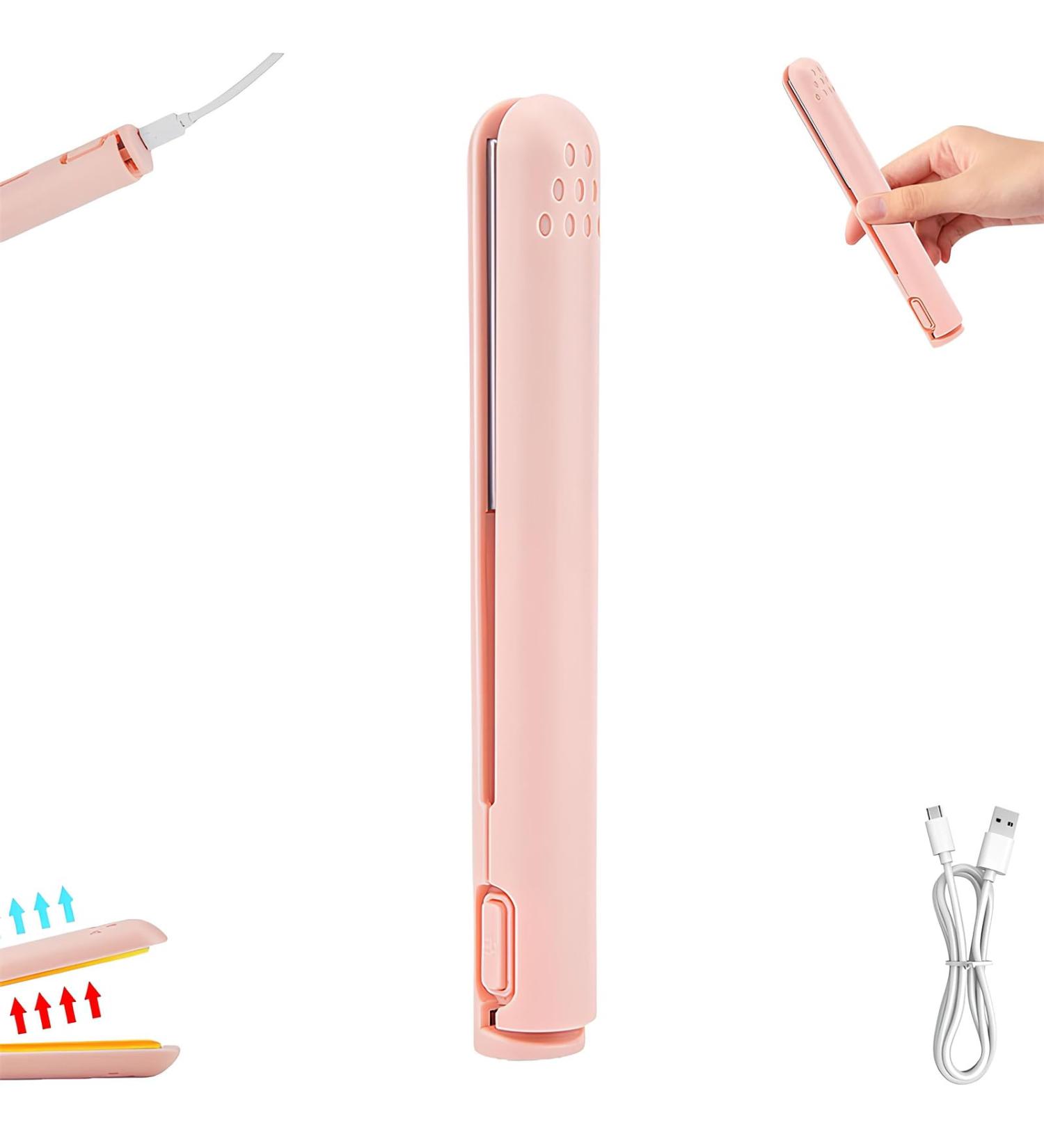 Mini Dual-Purpose Curling Iron | Portable Ceramic Hair Curler & Straightener | 2-in-1 Travel Rechargeable Wand for All Hair Types - Buy Online on GoSupps.com