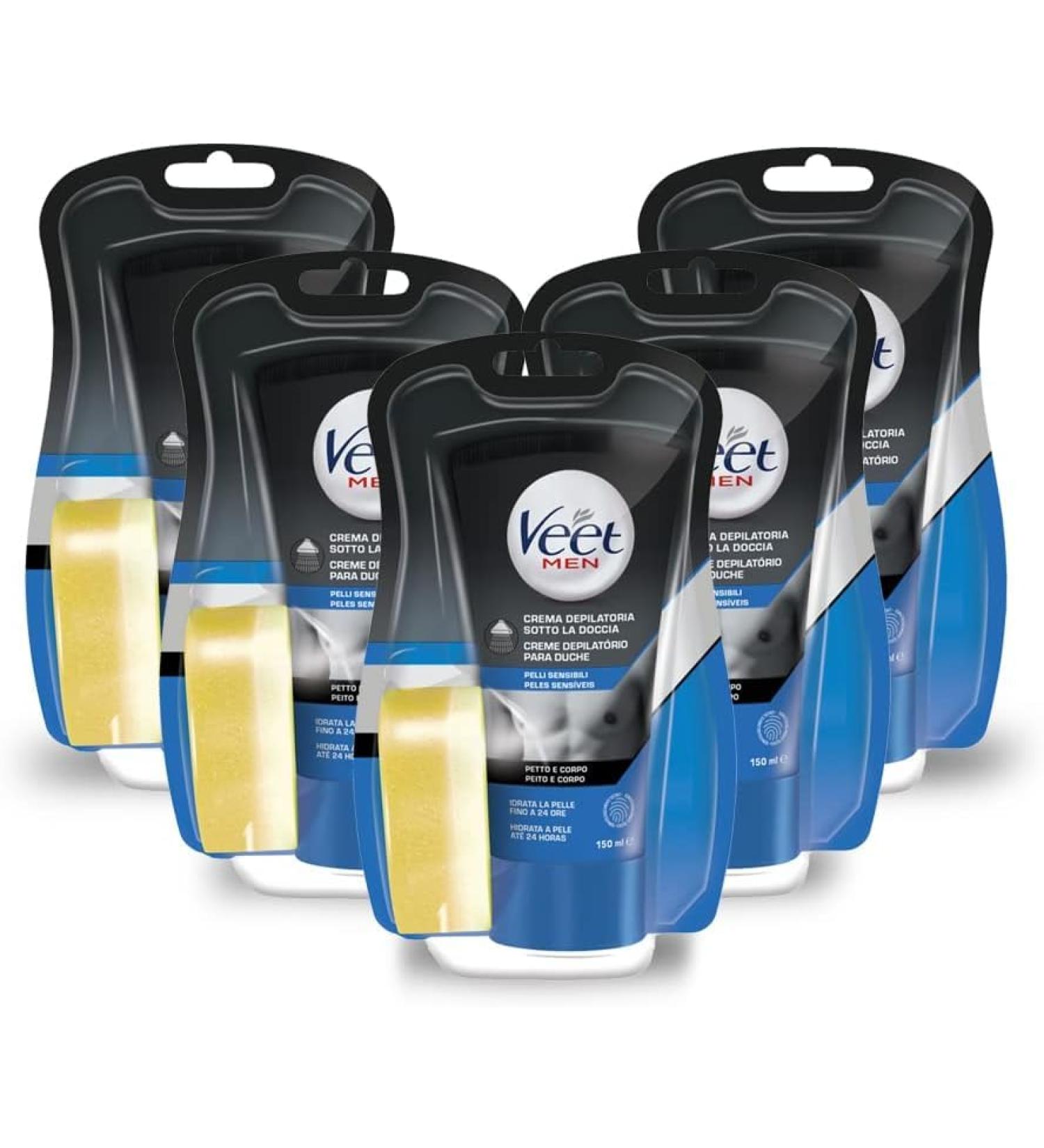 Veet Veet Men Hair Removal Cream for Men in the Shower Sensitive Skin 5 x 150ml Packs