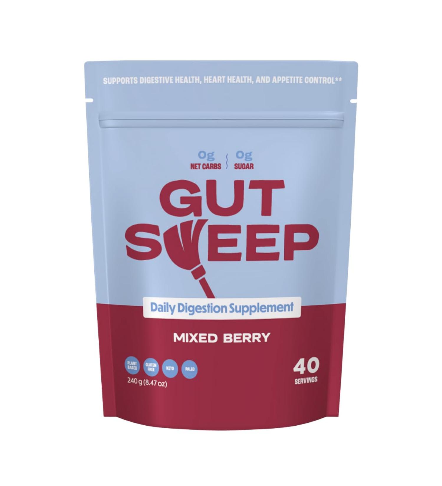 Gut Sweep - Daily Digestion Supplement - Psyllium Husk Fiber - Supports Appetite Control - Gluten Free & Plant Based - Keto & Paleo Friendly - 40 Servings - Mixed Berry - Buy Online on GoSupps.com