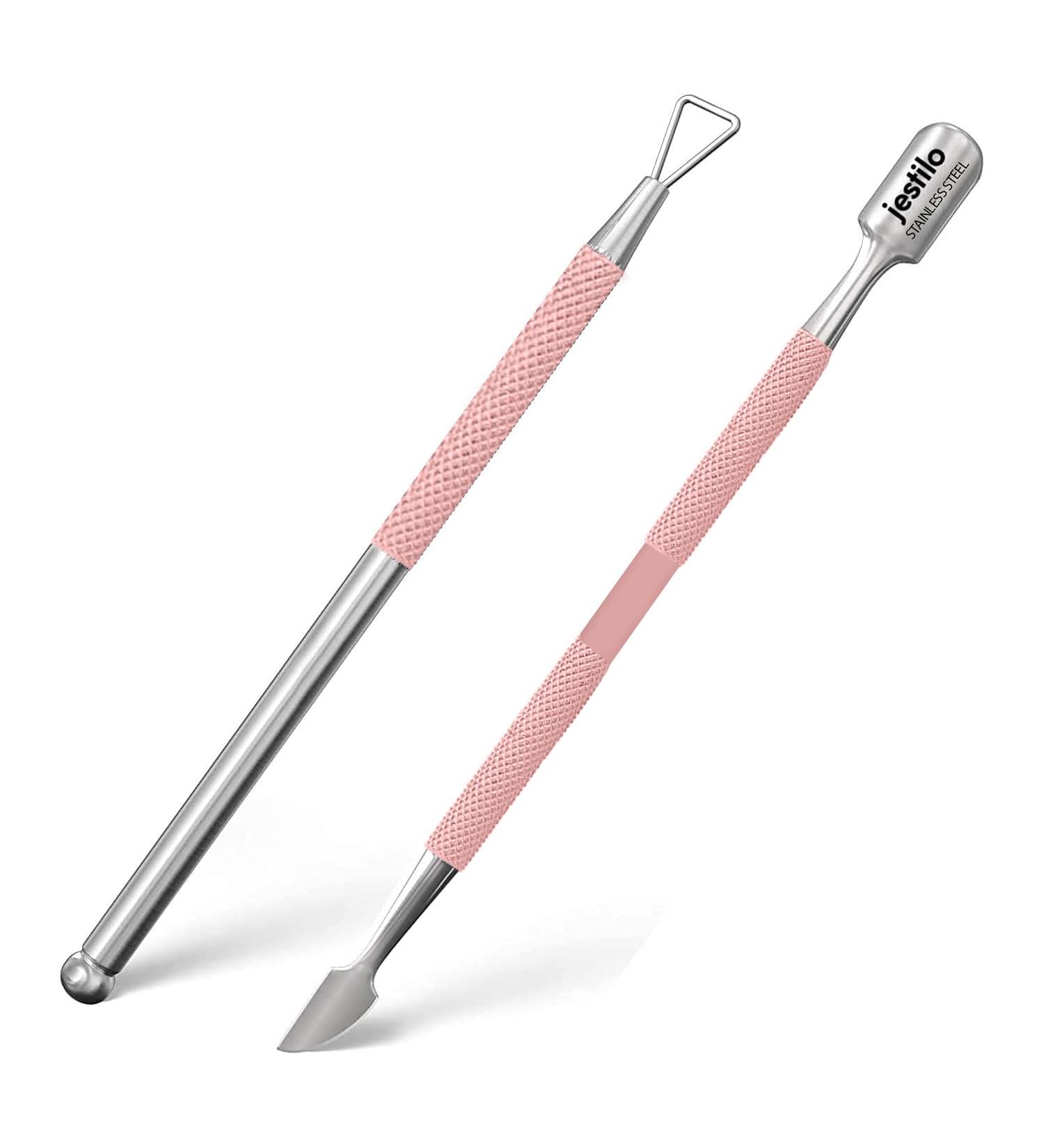 Jestilo Stainless Steel Cuticle Pusher and UV Gel Nail Polish Remover Pack of 2 Cuticle Remover & Trimmer | Nail Art Tools Scraper and Cleaner (Pink) - Buy Online on GoSupps.com