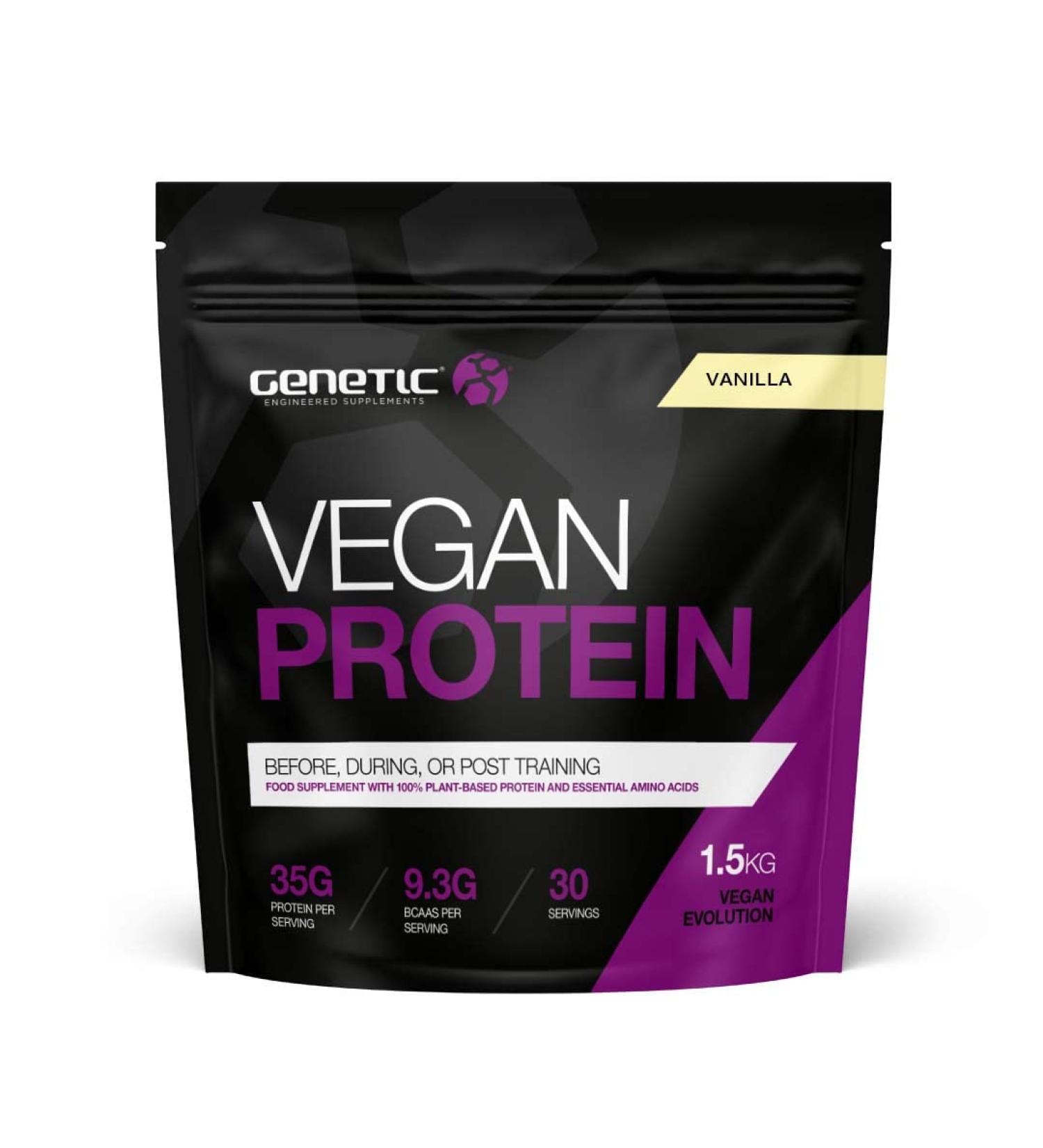 Genetic Supplements Vegan Protein Powder 1.5kg Vanilla - Plant-Based Muscle Building Supplement with BCAAs - 30 Servings - Buy Online on GoSupps.com