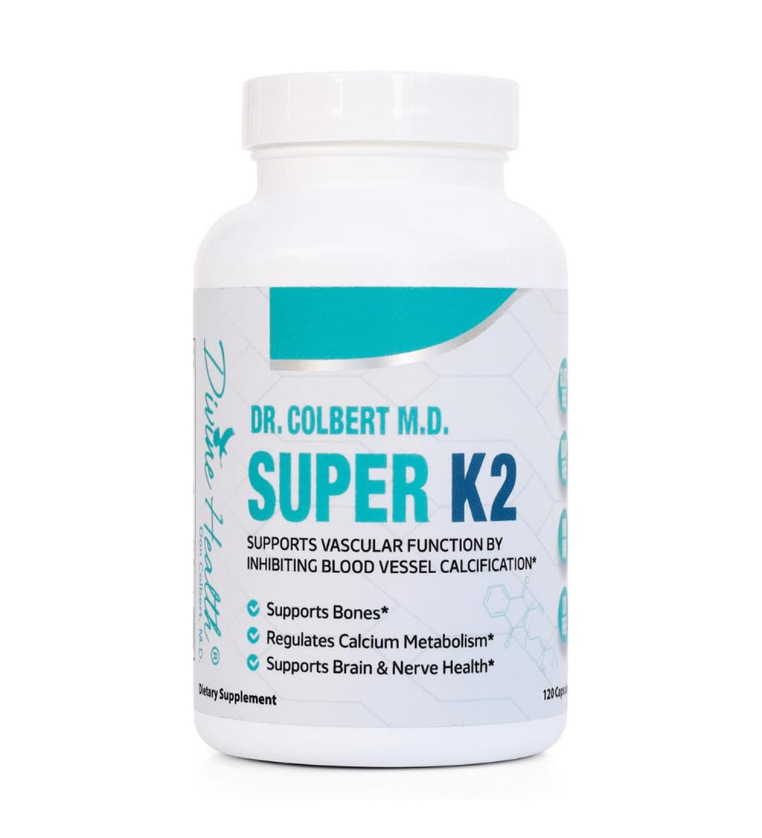 Divine Health Dr. Colbert MD Super K2 MK-7 | Vitamin K2 | 200mcg | 30 Day Supply | 120 Capsules