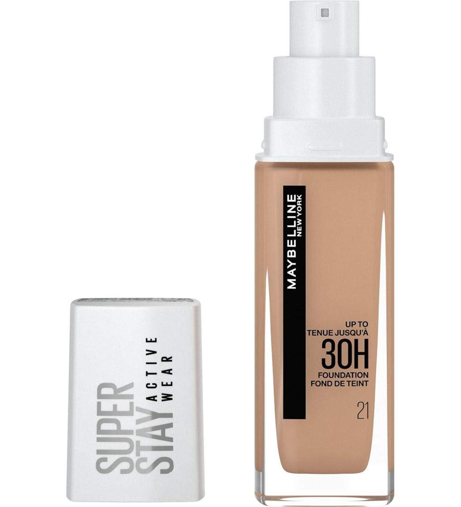 Maybelline New York - Long-Lasting Liquid Foundation No Transfer High Coverage - Superstay Active Wear 30h - Shade: Nude Beige (21) - Capacity: 30 ml - Buy Online on GoSupps.com