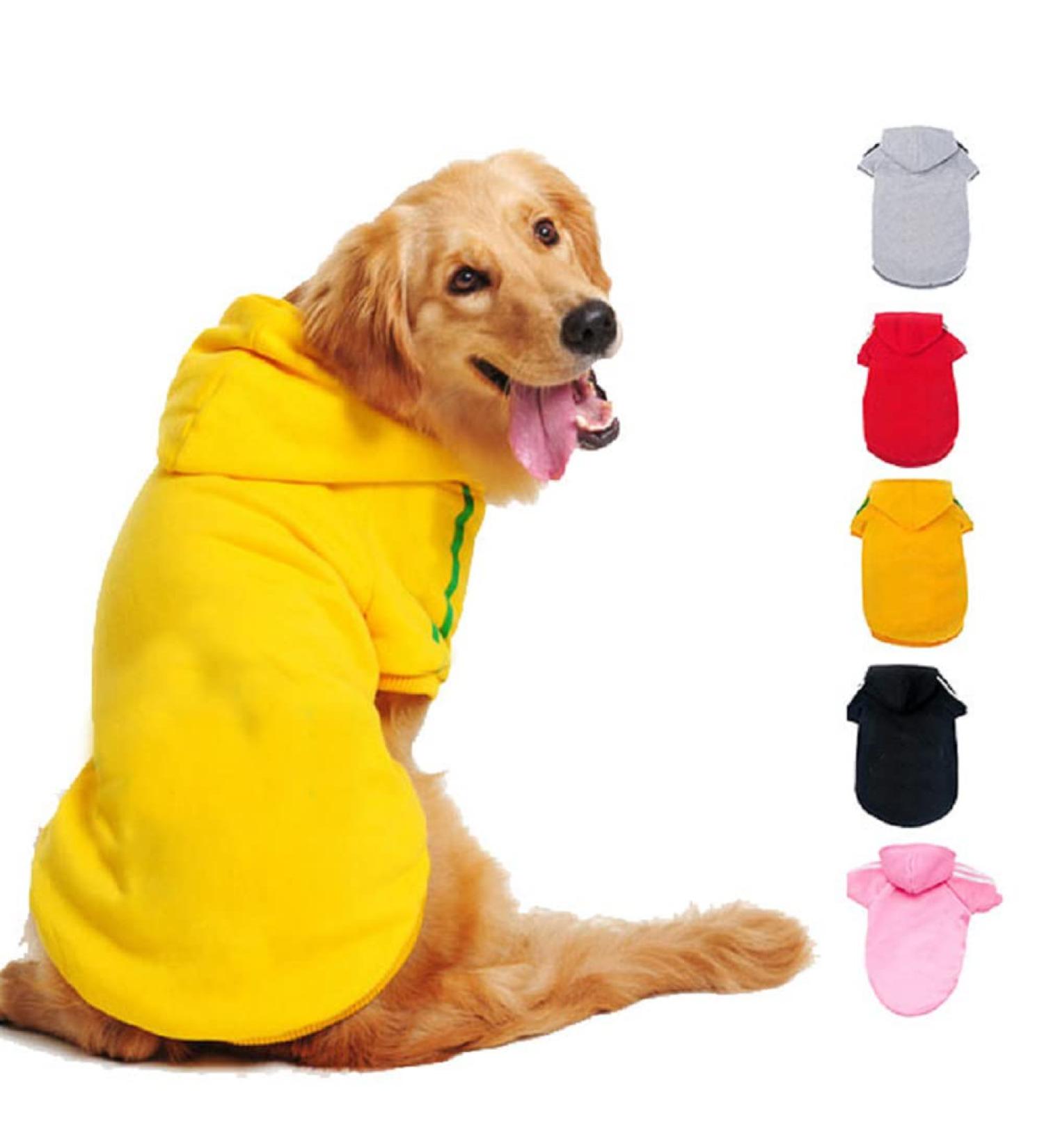 Ducomi Hood Dogs Sweatshirt - 100% Cotton Small Dog Sweater Monochrome Coat Warm Clothes for All Breeds & Sizes XS to 9XL - Yellow (S) - Buy Online on GoSupps.com