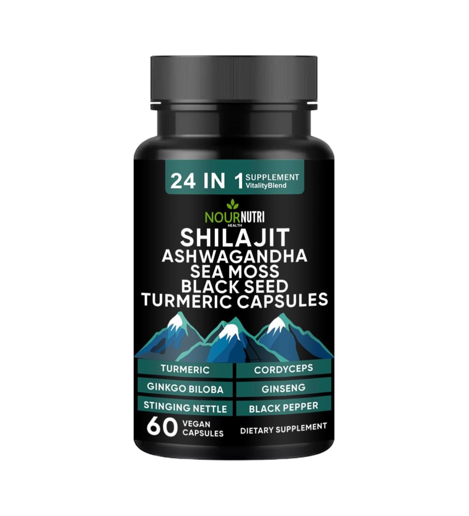 Nour Nutri Health Vitality and Wellness Support Ultra 24 in 1 Supplements Blend Ingredient includeShilajit Black Seed Oil Ashwagandha and More 60 Capsules - Buy Online on GoSupps.com