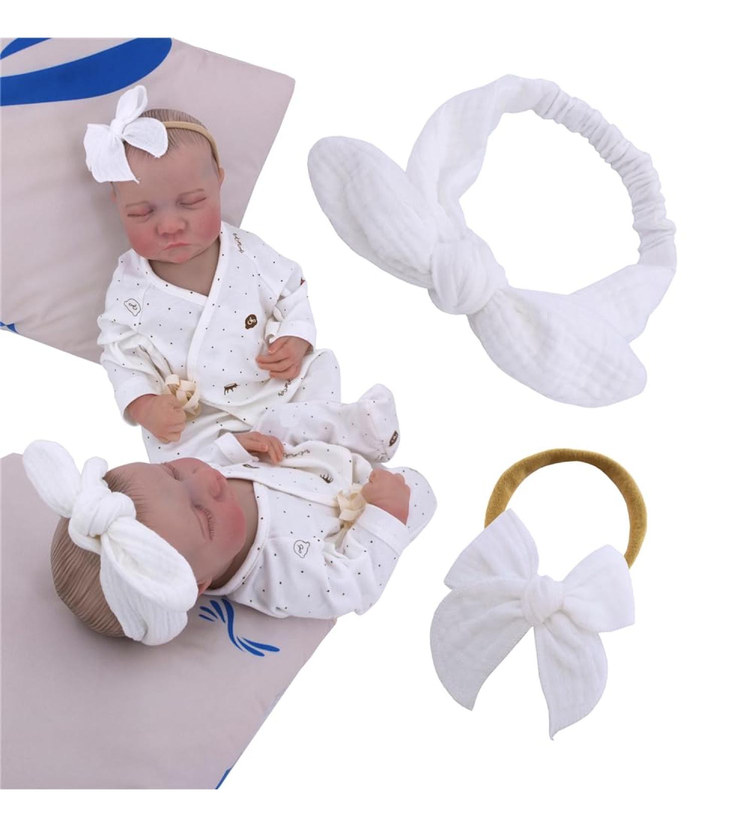 Original Cotton Gauze Headband for Newborn Toddler Infant Baby Girl Kids Muslin Cotton Hair Bow Elastic Bands Turban Headbands (2 pcs 029 White) - Buy Online on GoSupps.com
