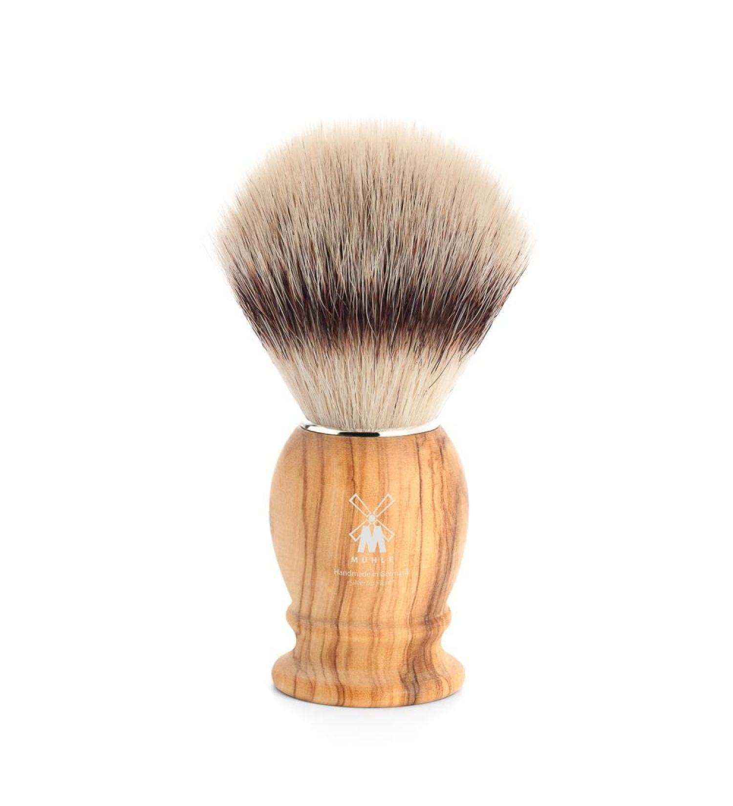 M HLE Classic Shaving Brush - Shaving Brush with Silvertip Fibre - medium - Olive Handle - Handmade - vegan