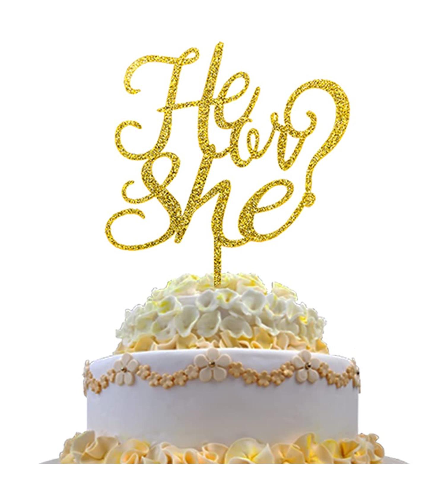He or She Cake Topper Gold Acrylic Gender Reveal Topper for Baby Shower Gender Reveal Party Decorations by Topfunyy - Buy Online on GoSupps.com
