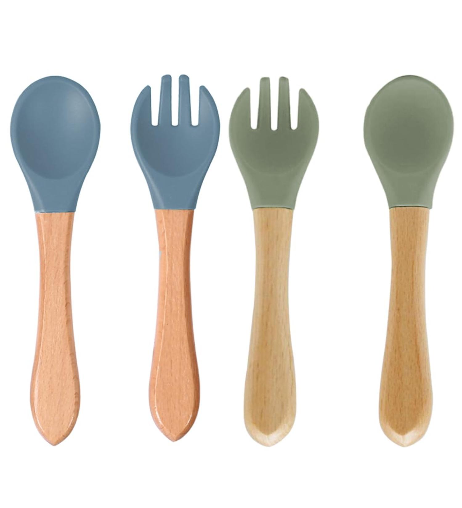 Timri Baby Feeding Spoons - 4 Soft Silicone & Wood Forks BPA Free | Perfect for Babies & Toddlers - Buy Online on GoSupps.com