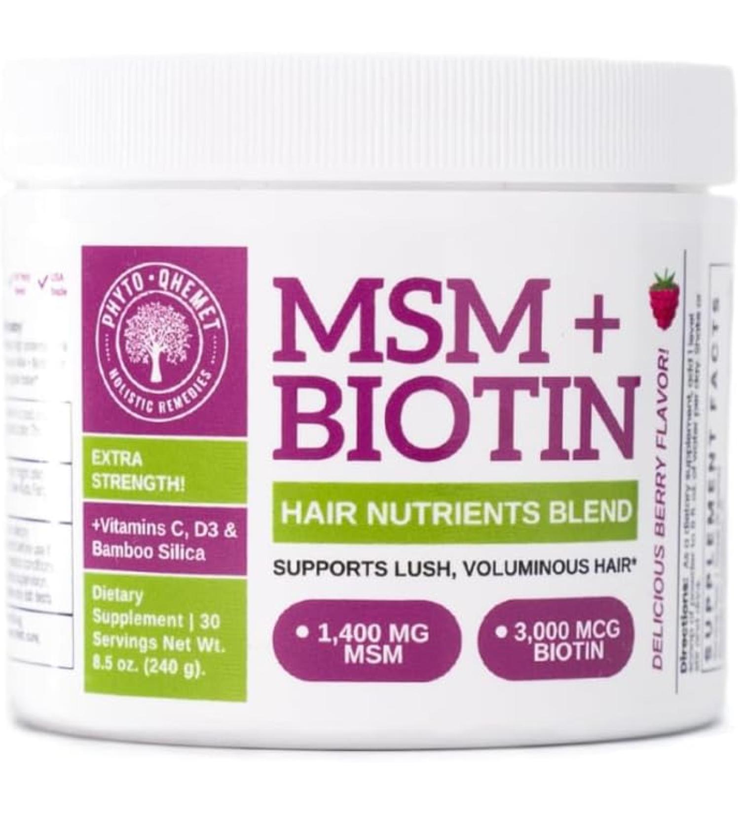 Qhemet Biologics - MSM + Biotin Hair Nutrient Blend - Hair Vitamins Powder to Support Lush Volume - Bamboo Silica & Vitamins D3 + B12 for Hair Health - Jumpstart Your Rapid Hair Growth Journey (8.5 oz) - Buy Online on GoSupps.com