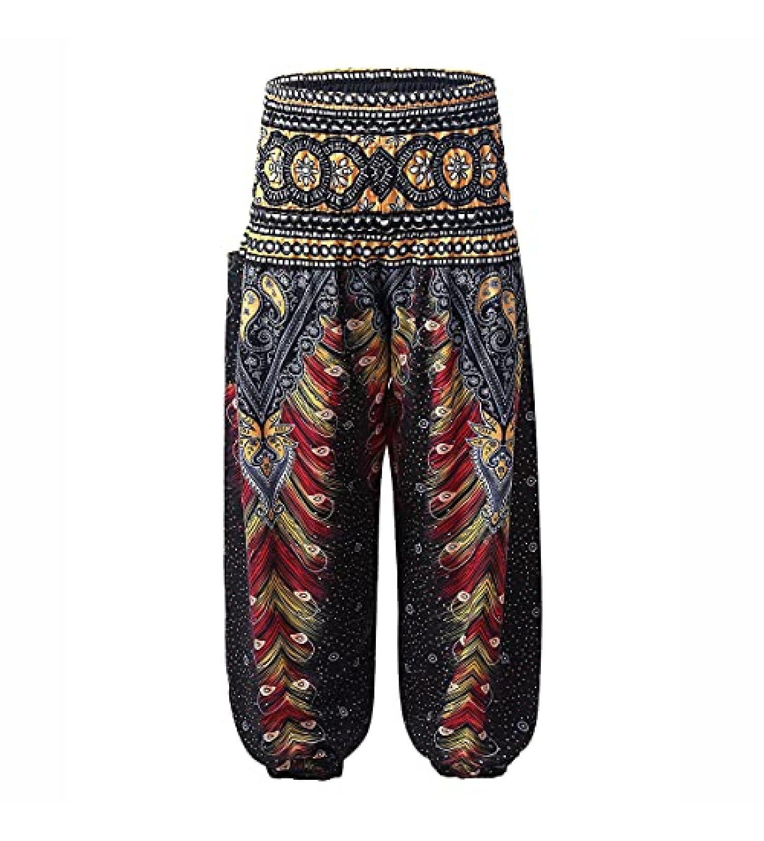 Yeeye Kids Girls Black Bohemian Harem Pants - Size 3-5 | Smocked Baggy Boho Trousers for Yoga, Dance & Pilates - Buy Online on GoSupps.com